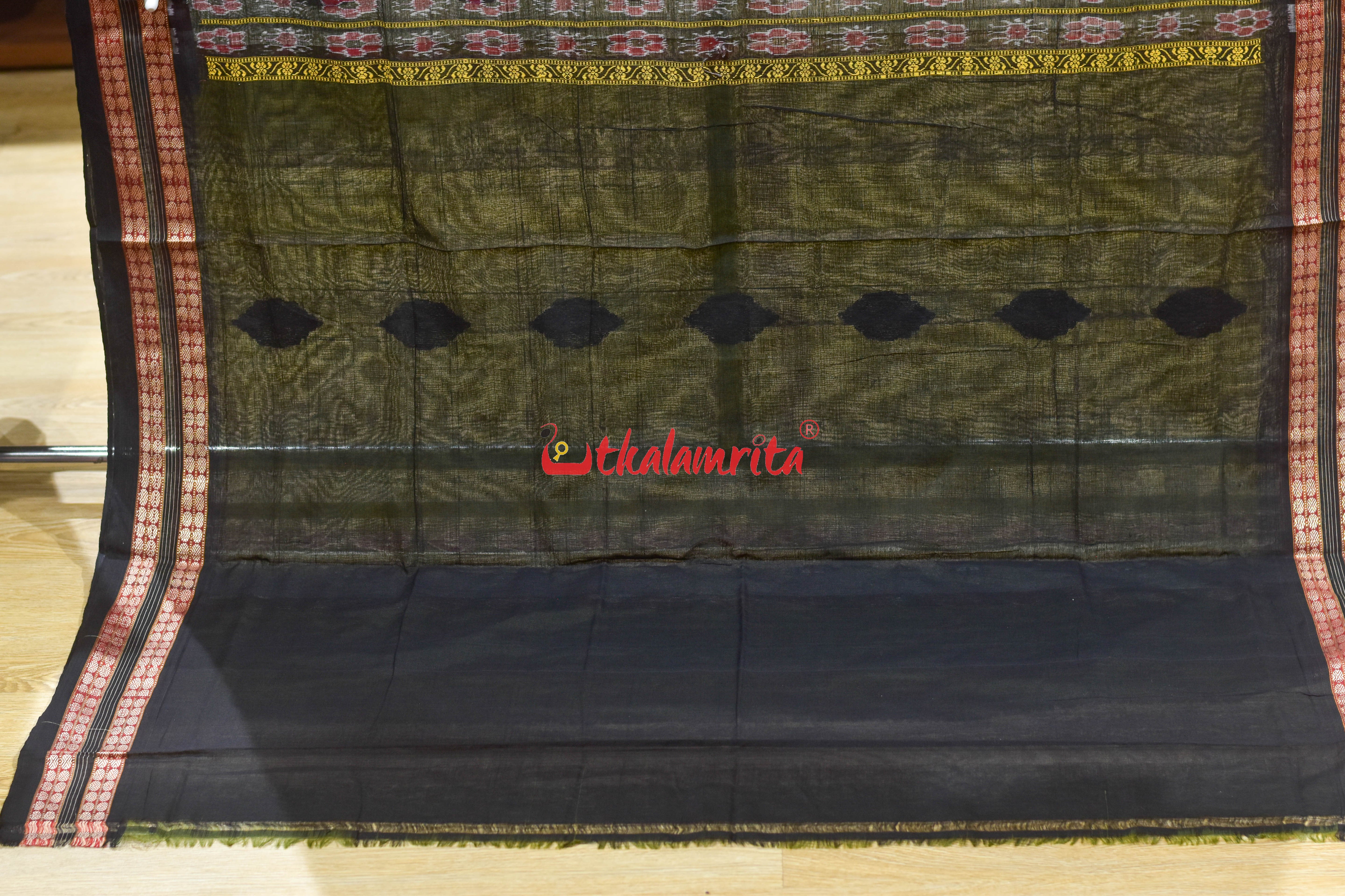 Mehndi Green Pere Bandha Bomkai Cotton Saree