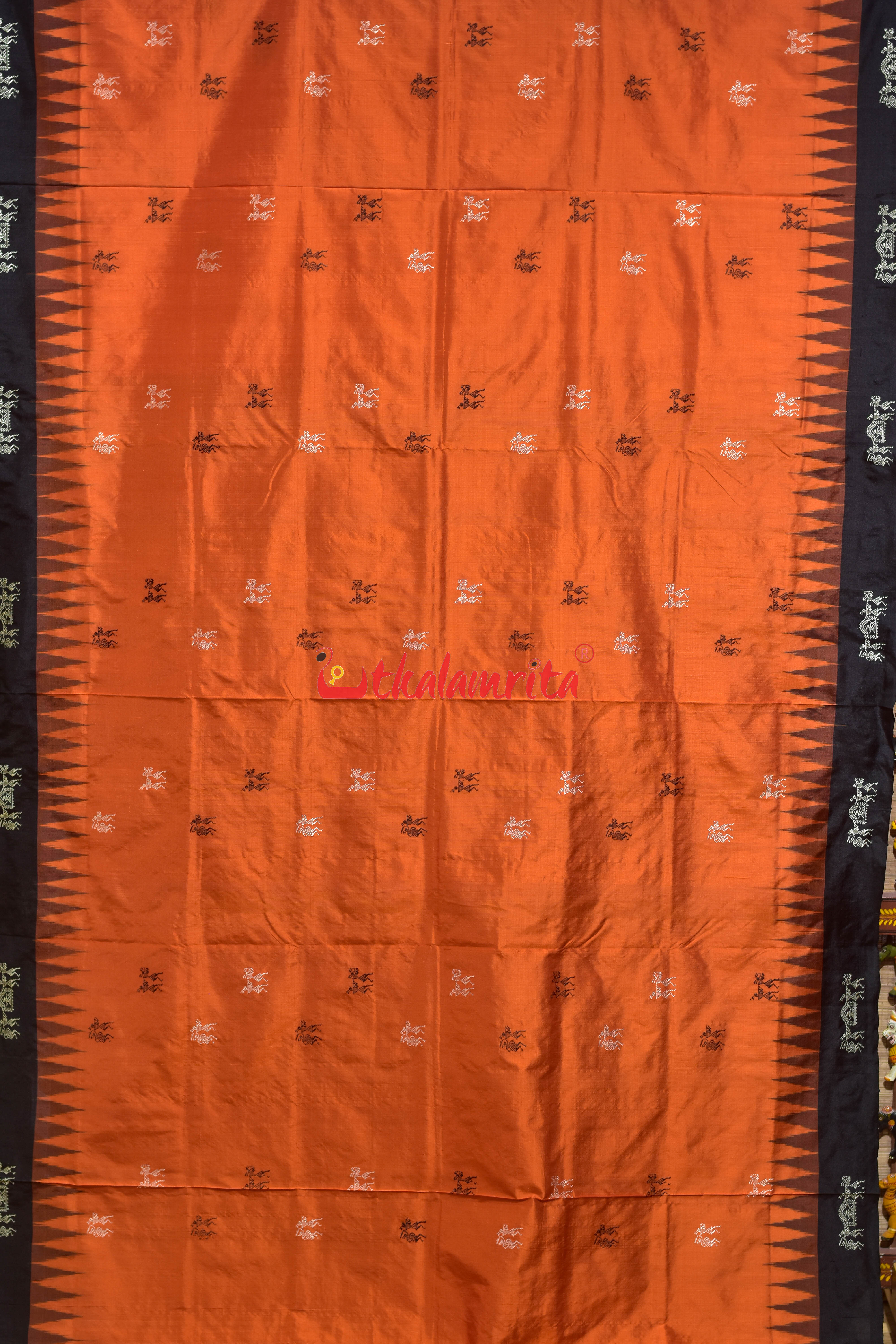 Orange Black Sabari Bomkai Silk Saree
