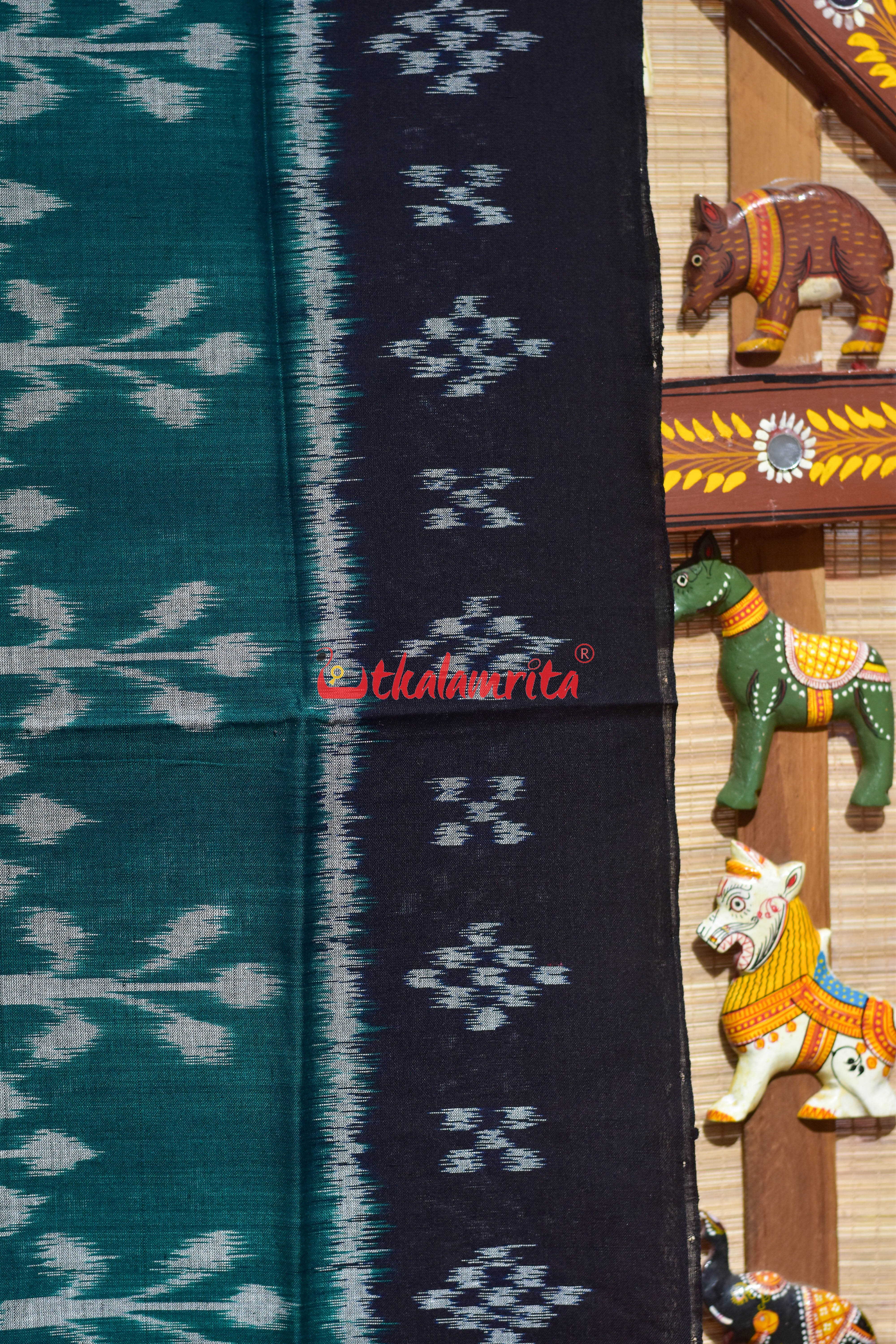 Gachha Green Black Khandua Cotton Saree