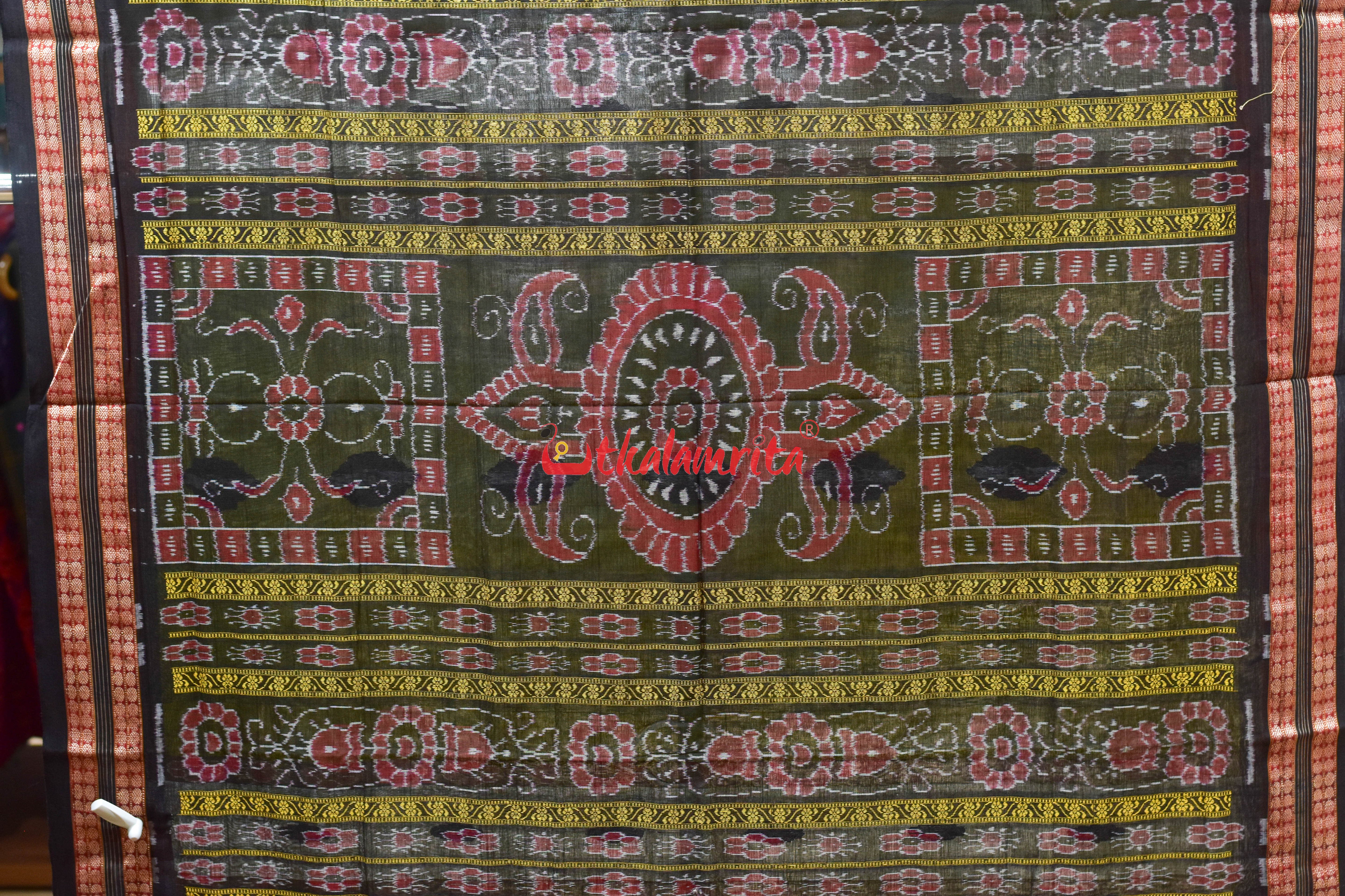 Mehndi Green Pere Bandha Bomkai Cotton Saree