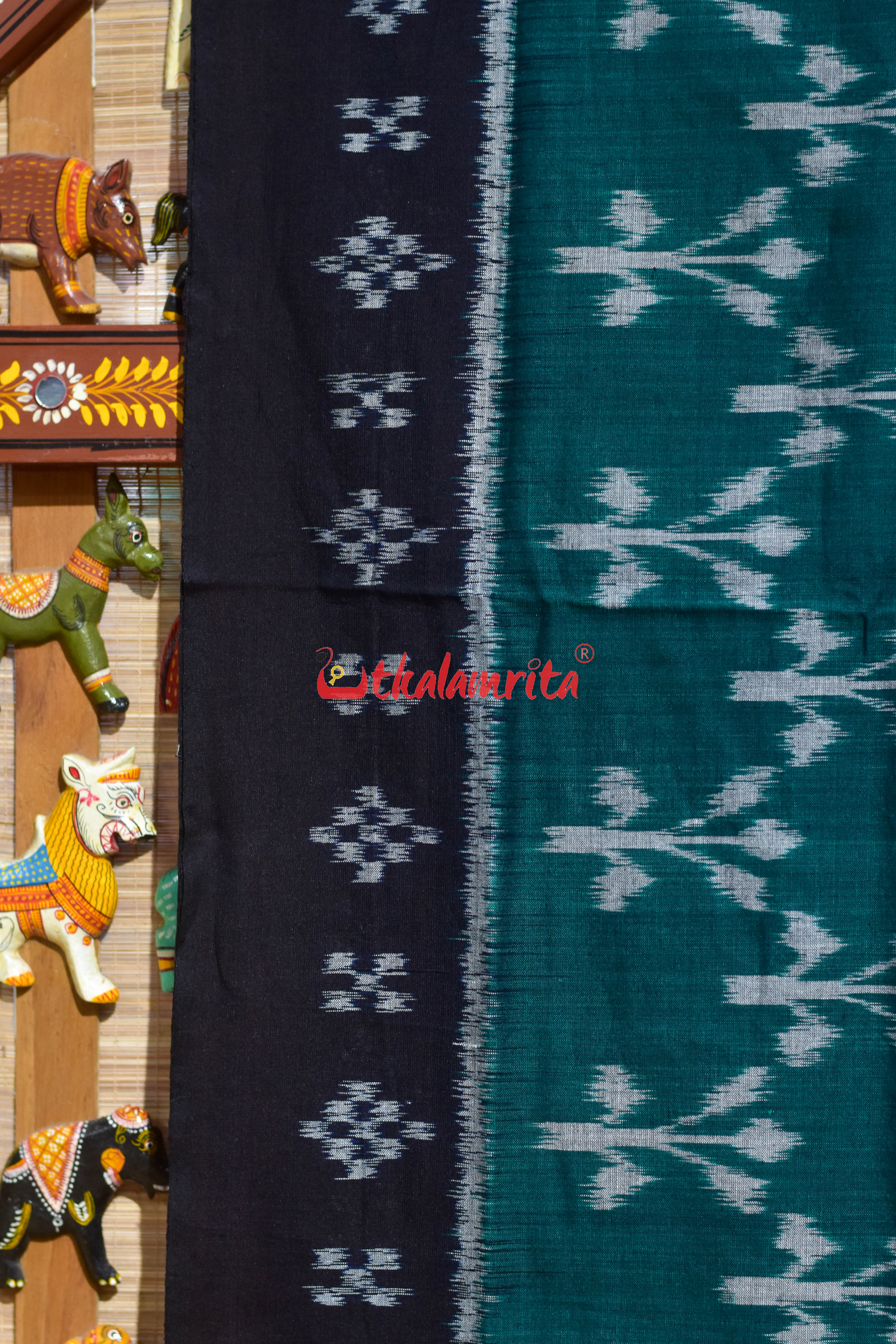 Gachha Green Black Khandua Cotton Saree