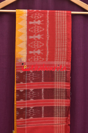 Red Yellow Mayurapucha Sambalpuri Dress Set