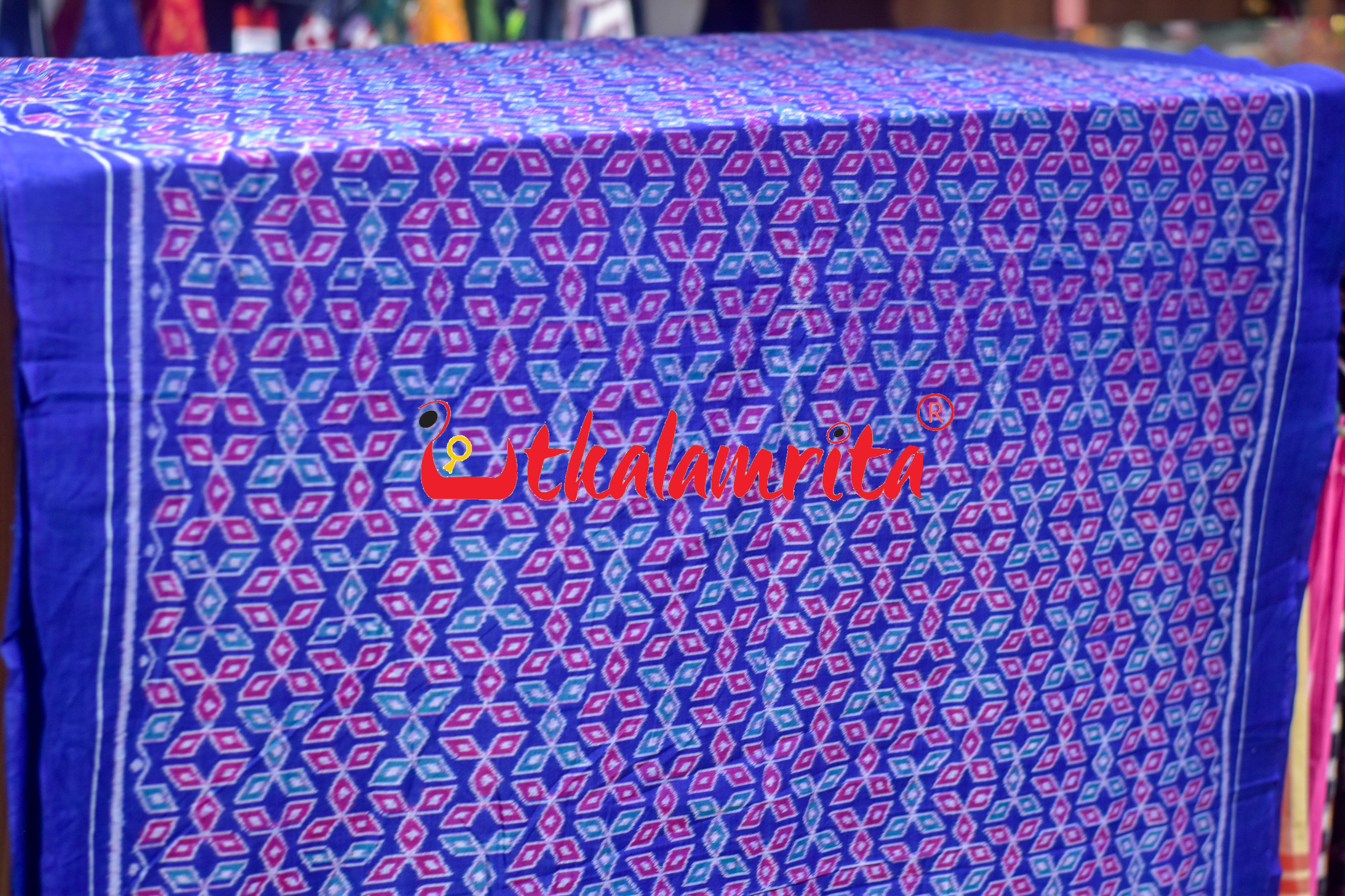 Blue Magenta Mitsubishi Logo Sambalpuri Cotton (Fabric)