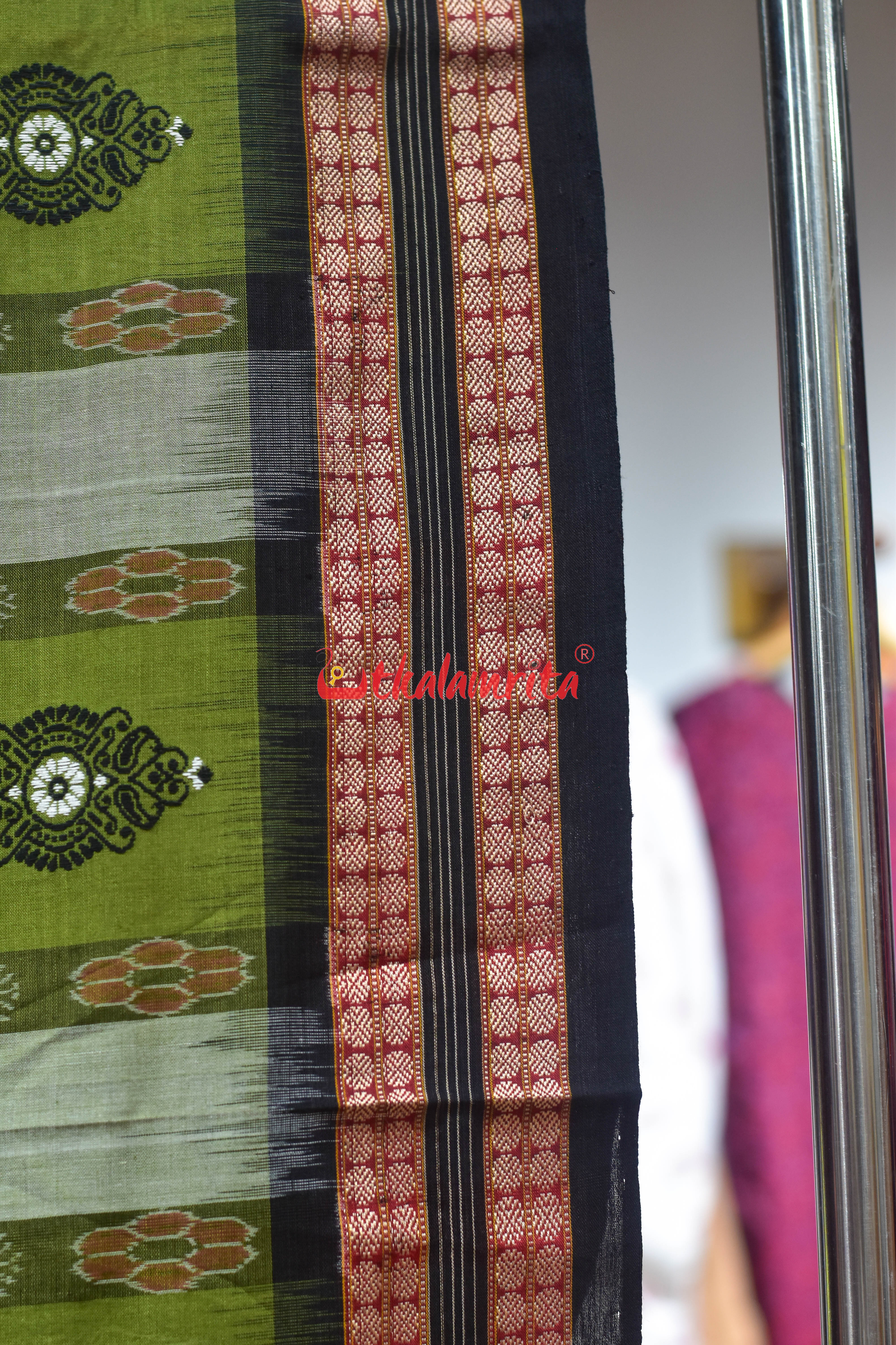Mehndi Green Pere Bandha Bomkai Cotton Saree