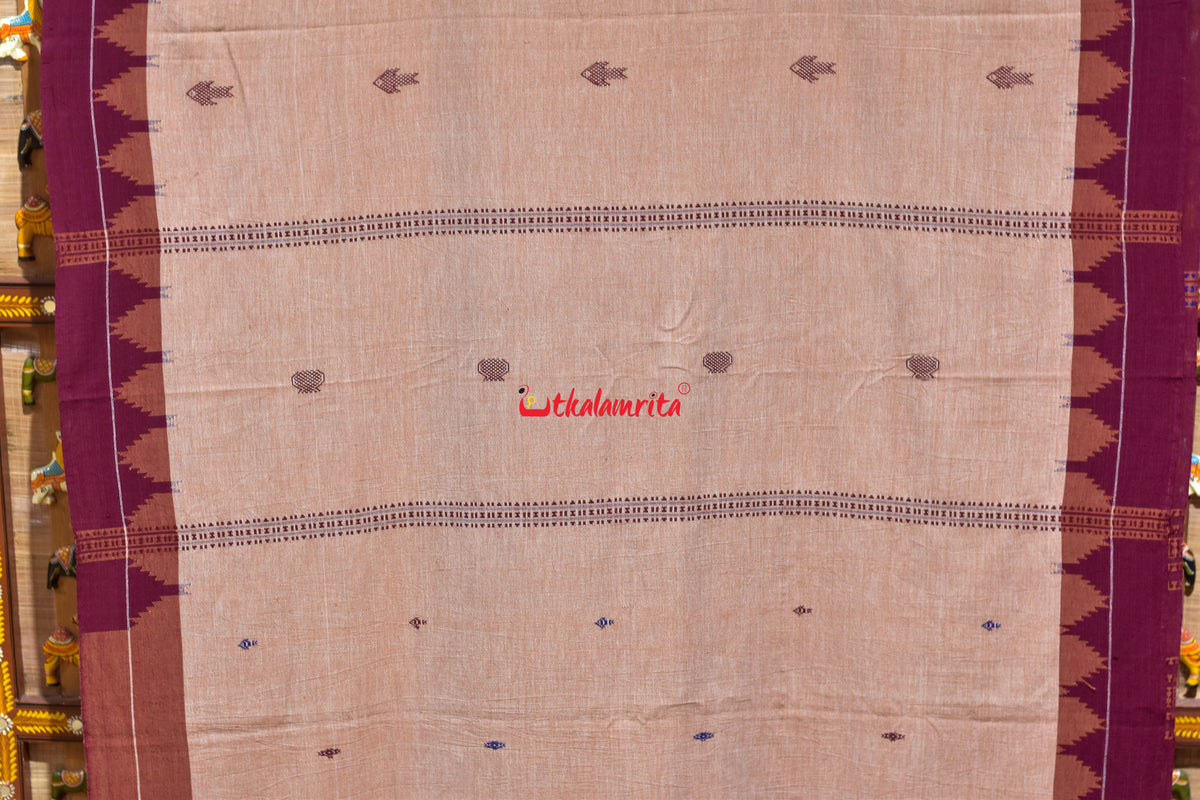 Cream Maroon Temple Design Kotpad Cotton Saree