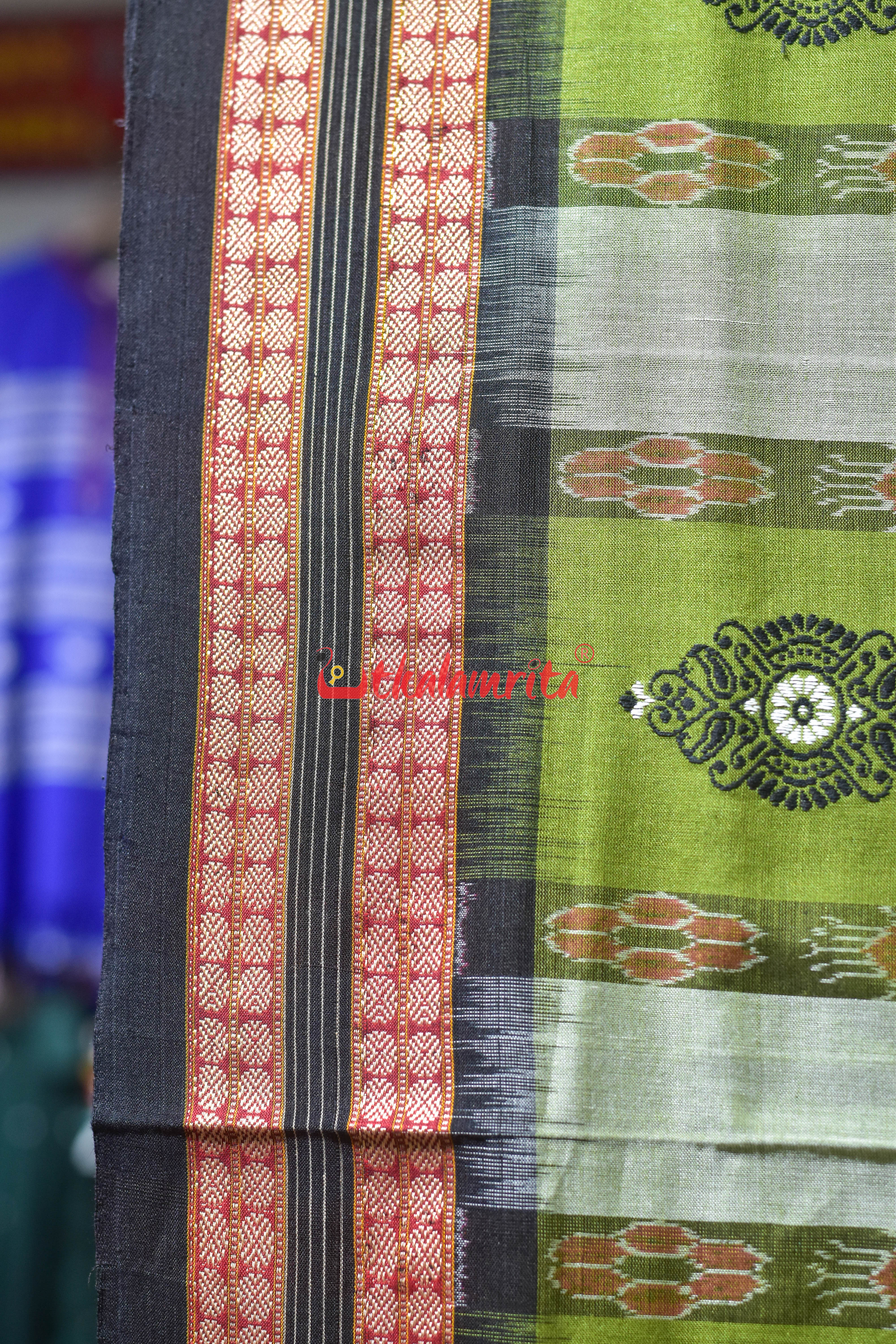 Mehndi Green Pere Bandha Bomkai Cotton Saree