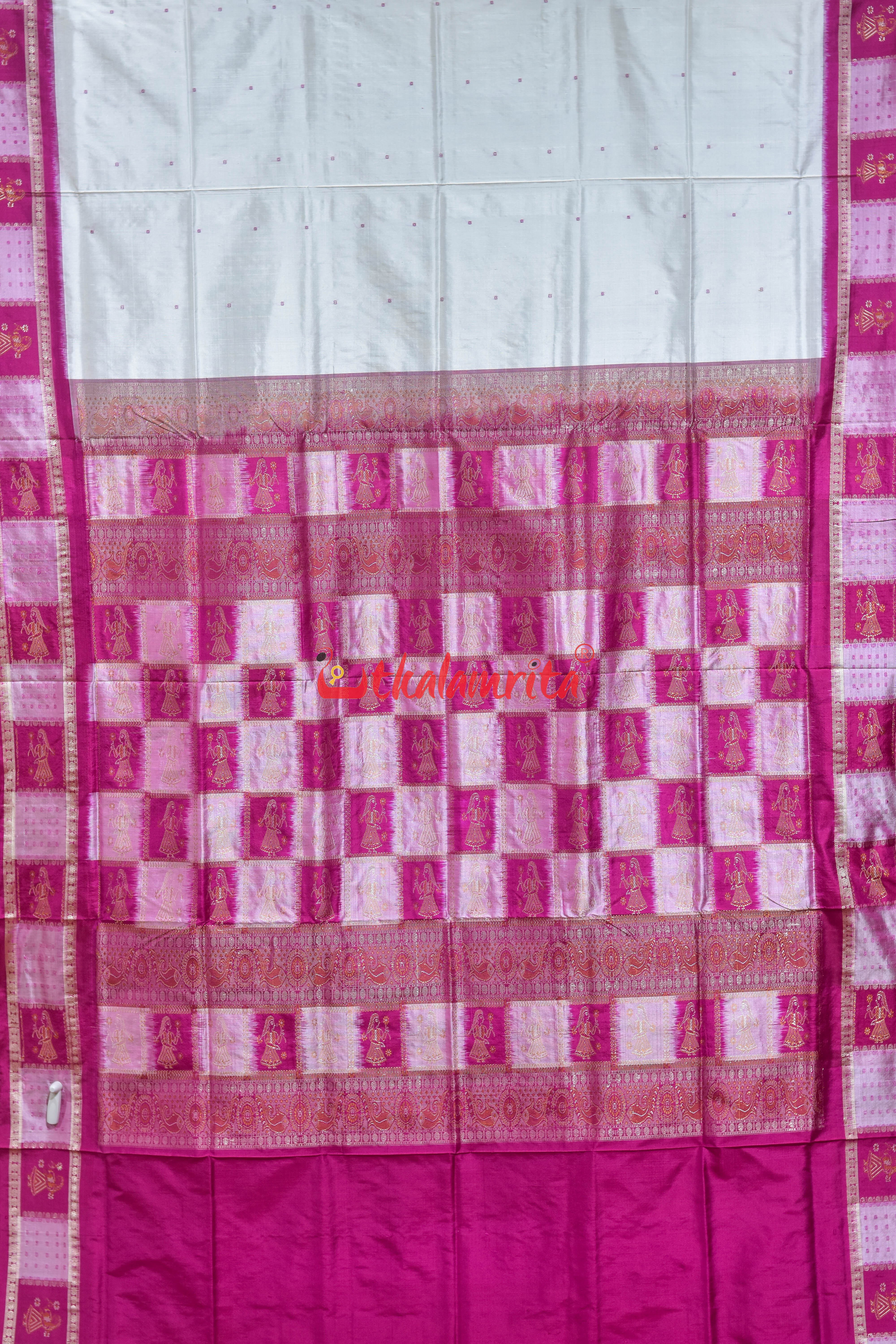 White Rani Doll Border Bomkai Silk Saree