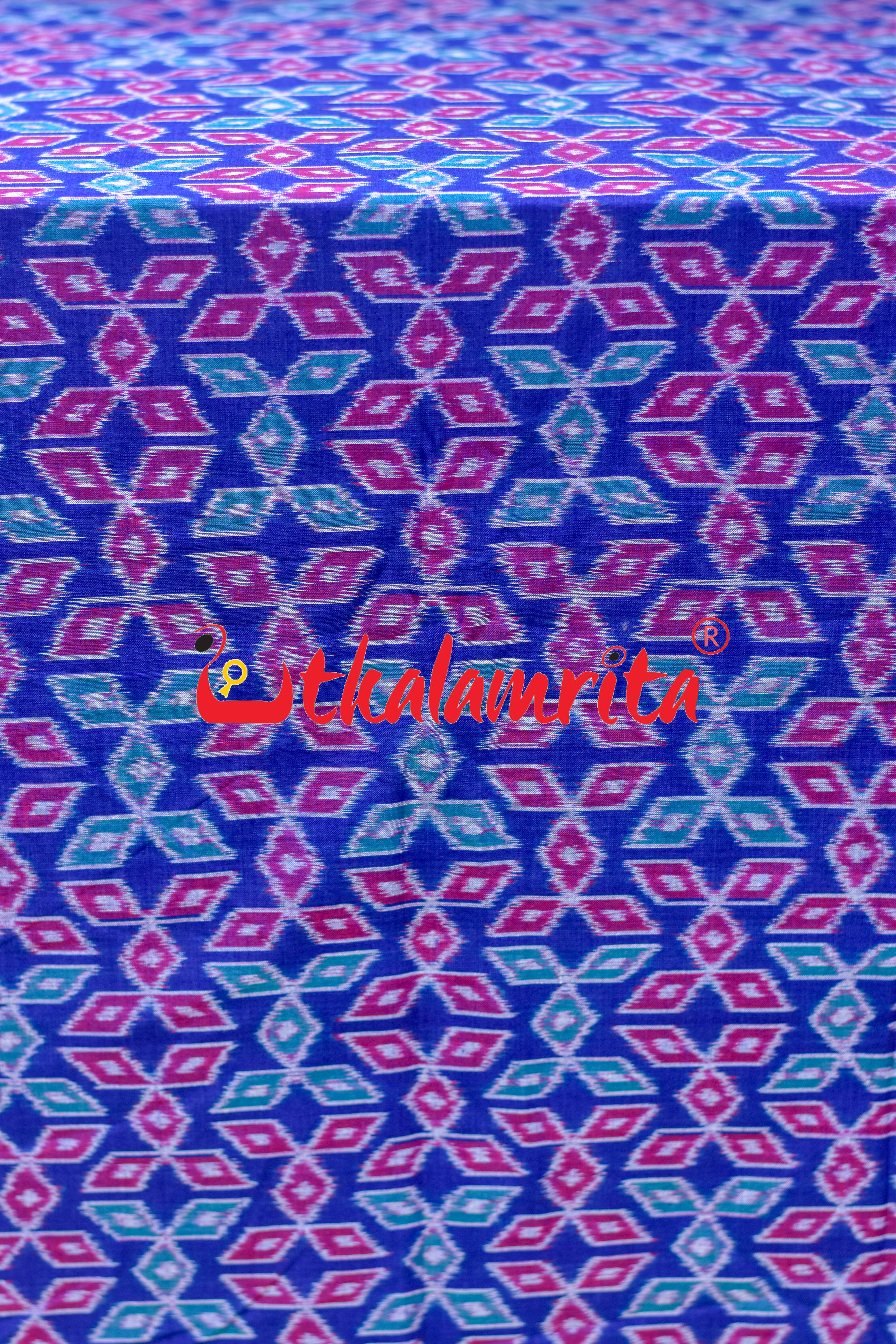 Blue Magenta Mitsubishi Logo Sambalpuri Cotton (Fabric)