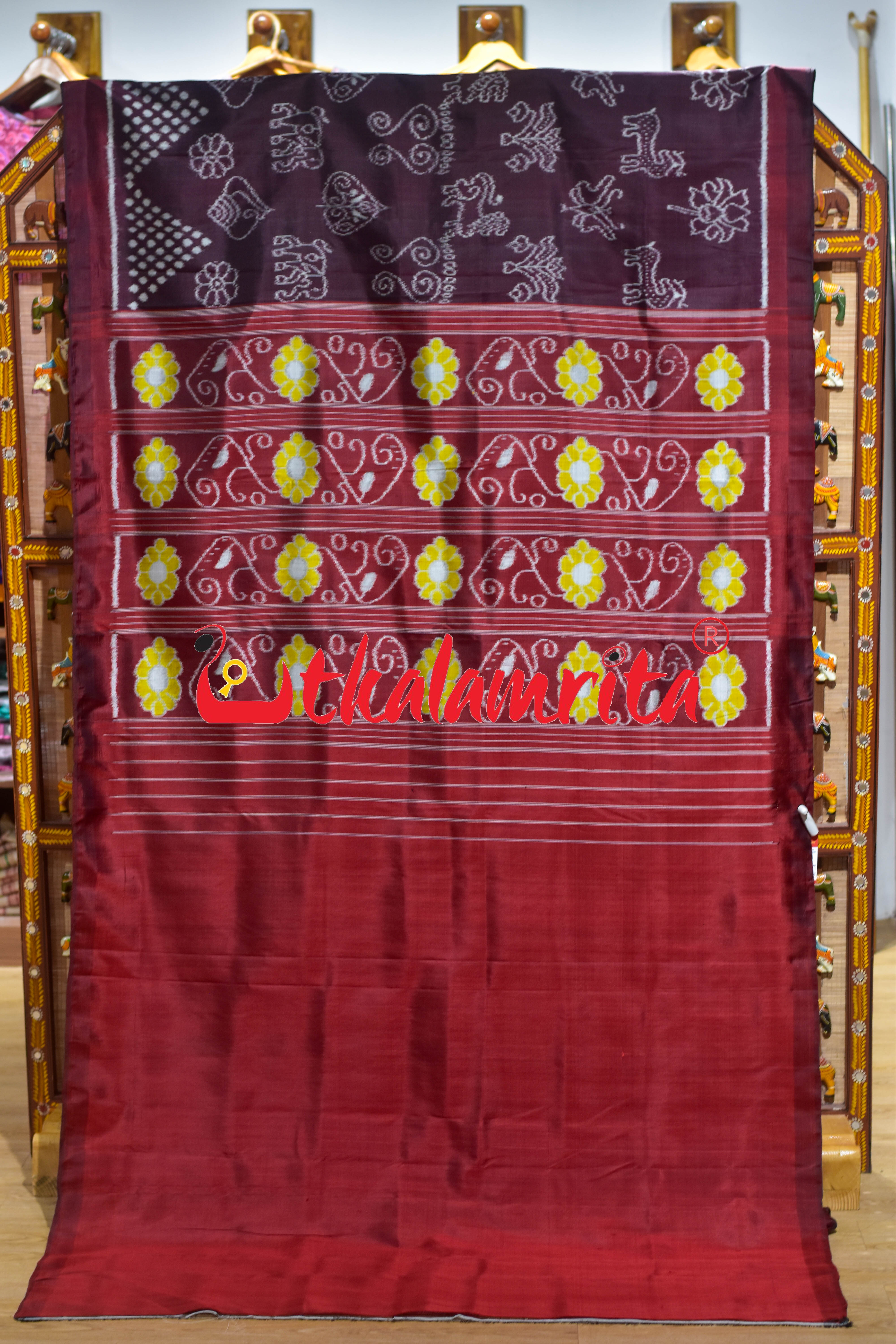 Wine Maroon Chita Nabakothi Khandua Silk Saree