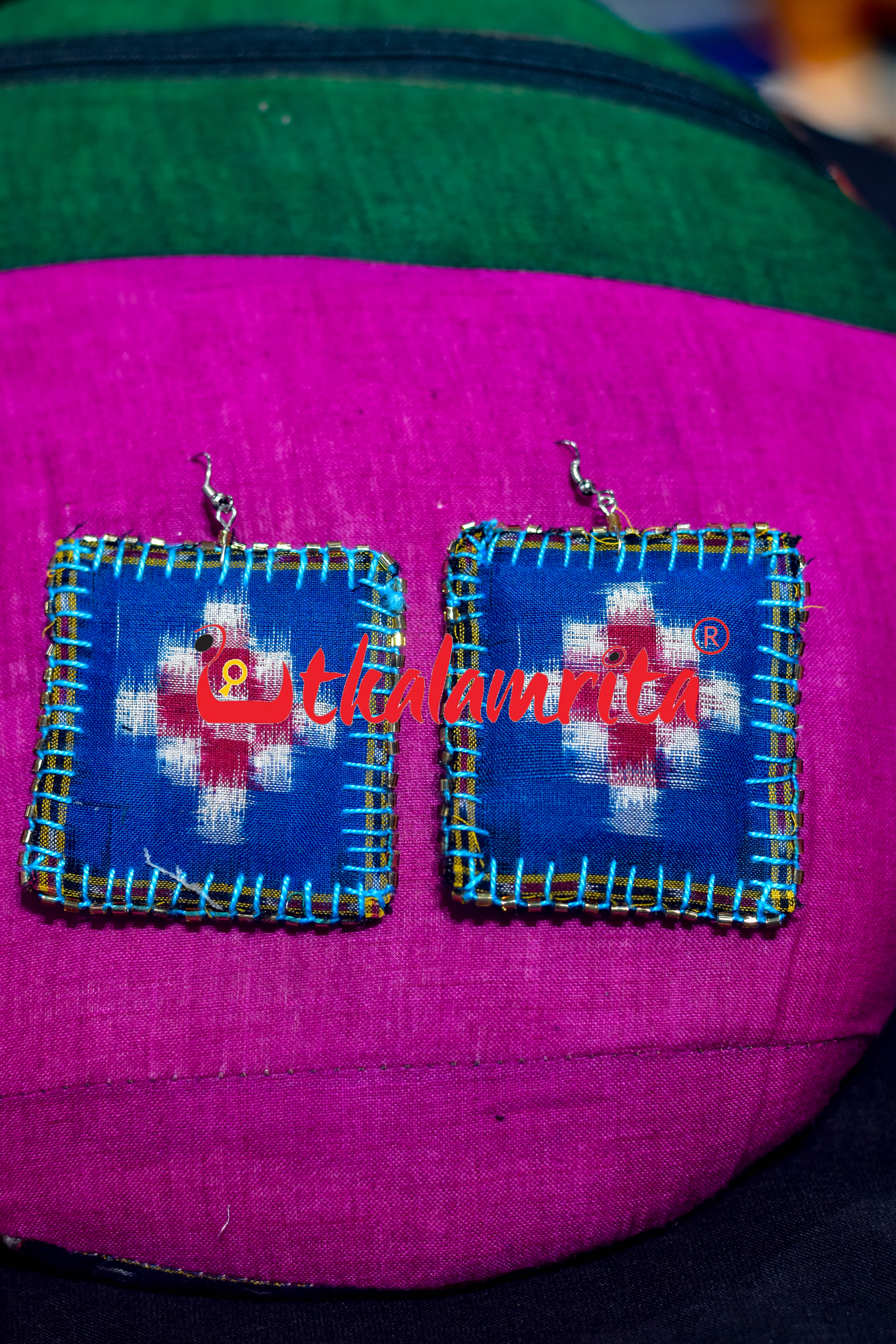 Blue Red Single Pasapali Earrings