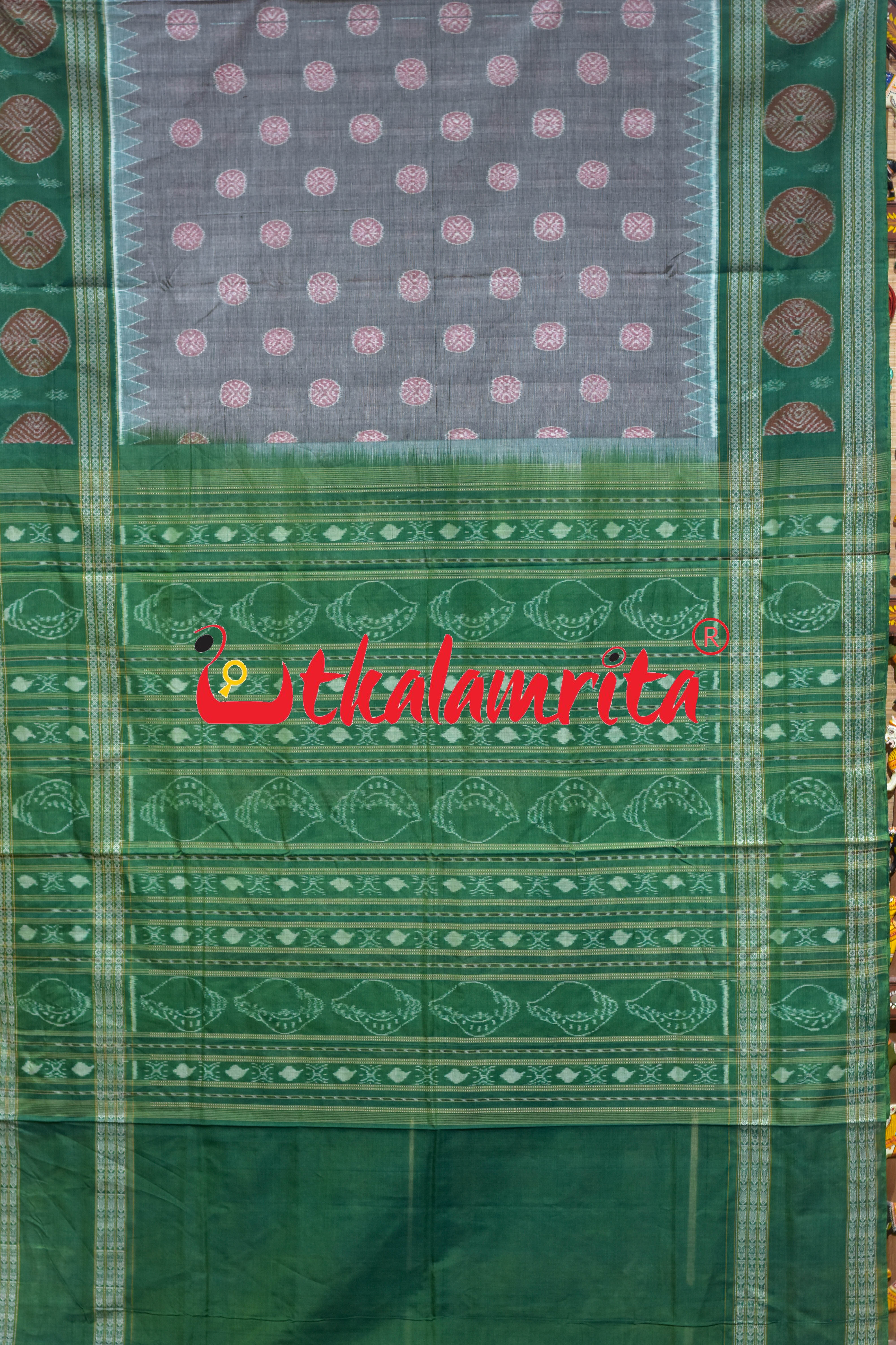 Grey Green Dhadi Chakra Sambalpuri Cotton Saree