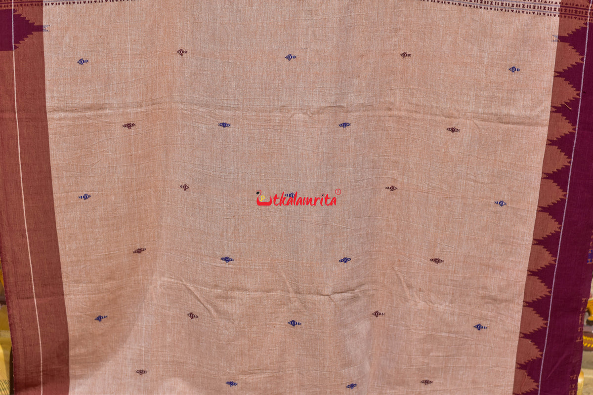 Cream Maroon Temple Design Kotpad Cotton Saree