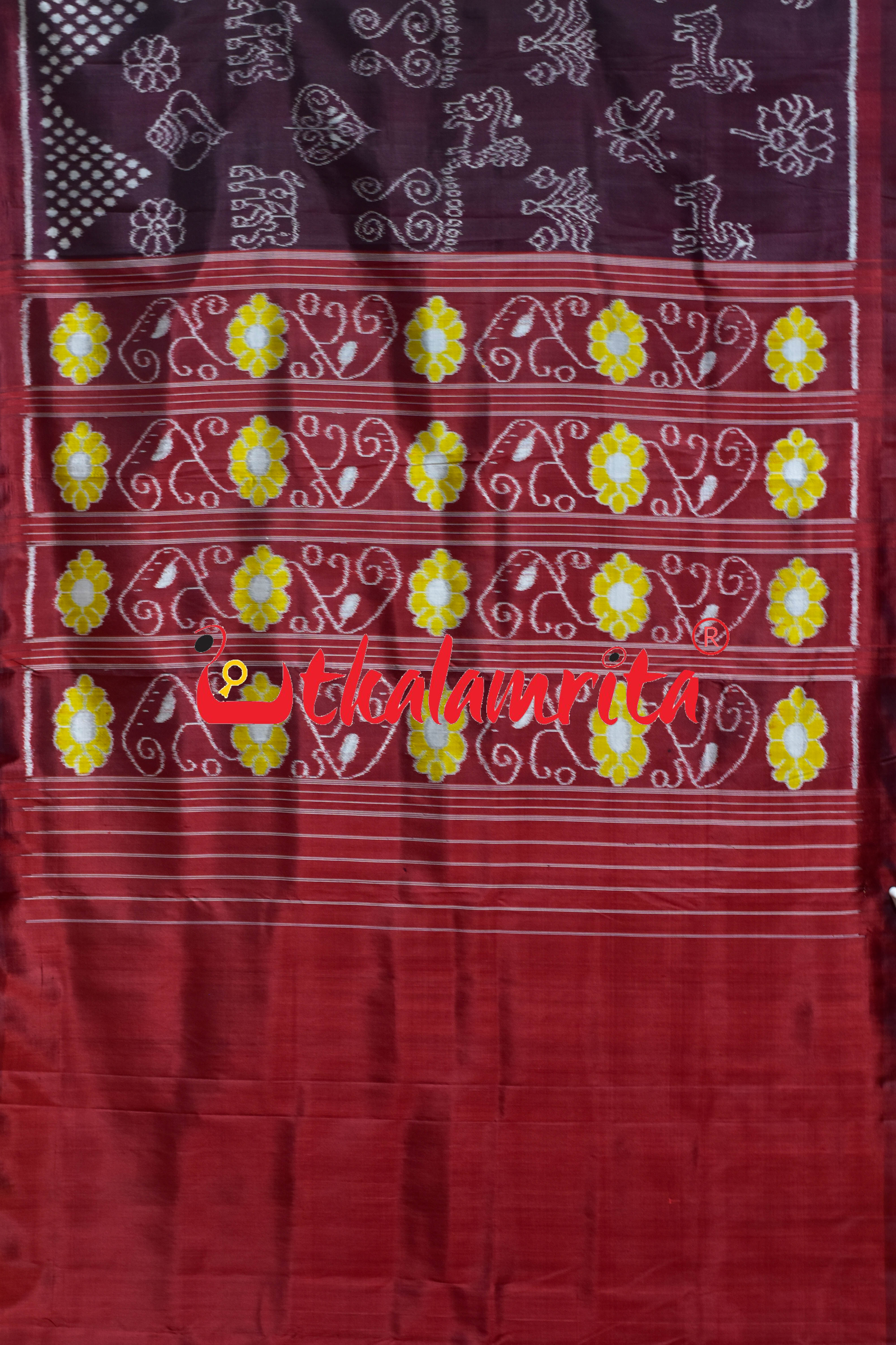 Wine Maroon Chita Nabakothi Khandua Silk Saree