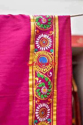 Durga Pattachitra Rani Pink Silk Saree