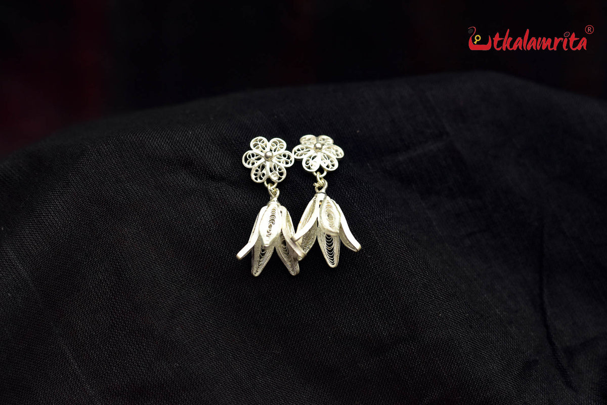 Silver Flower Petal Danglers