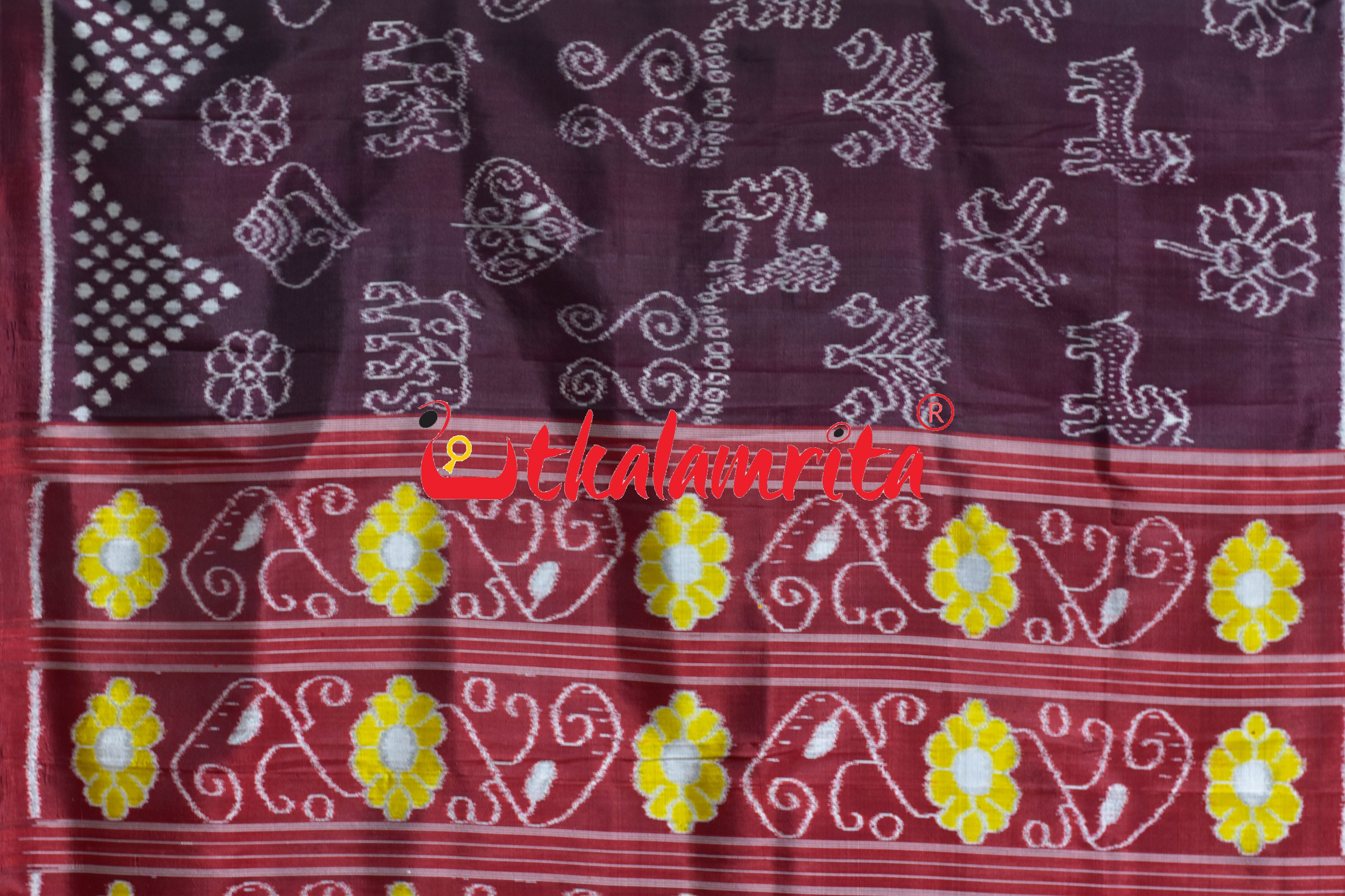 Wine Maroon Chita Nabakothi Khandua Silk Saree