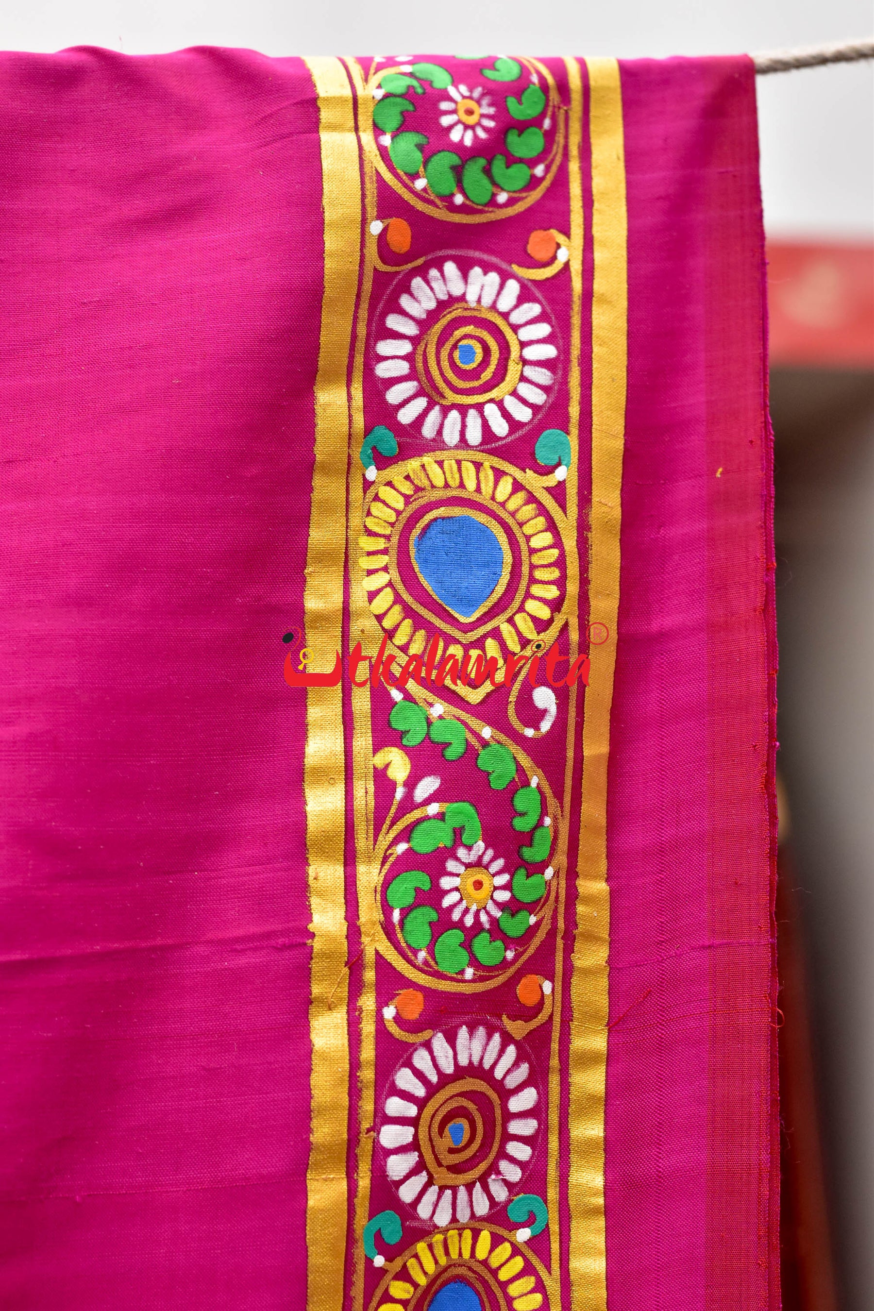 Durga Pattachitra Rani Pink Silk Saree