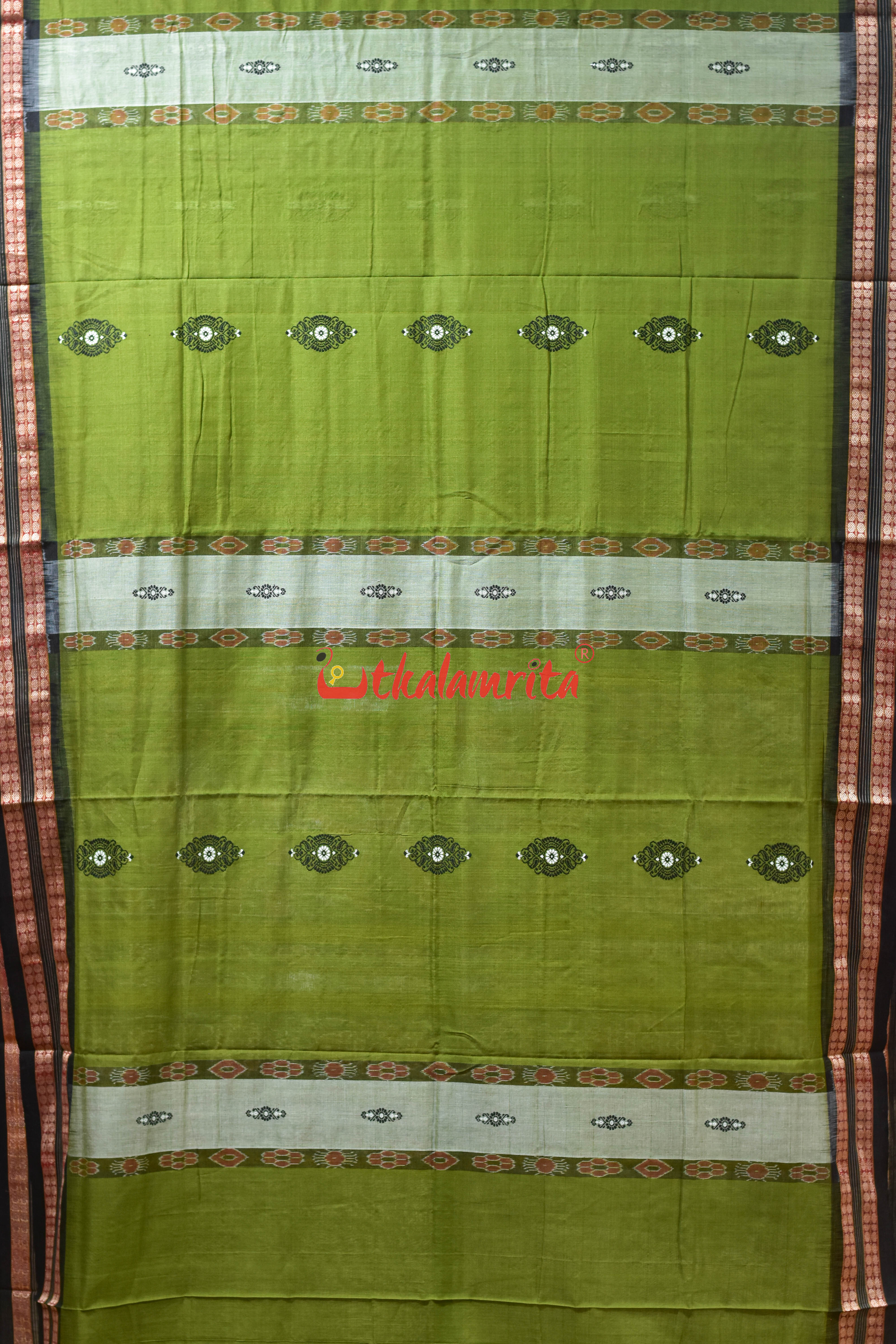 Mehndi Green Pere Bandha Bomkai Cotton Saree