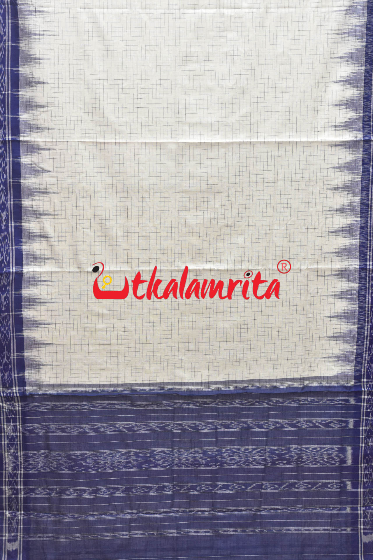 White Blue Jharana Cotton Saree