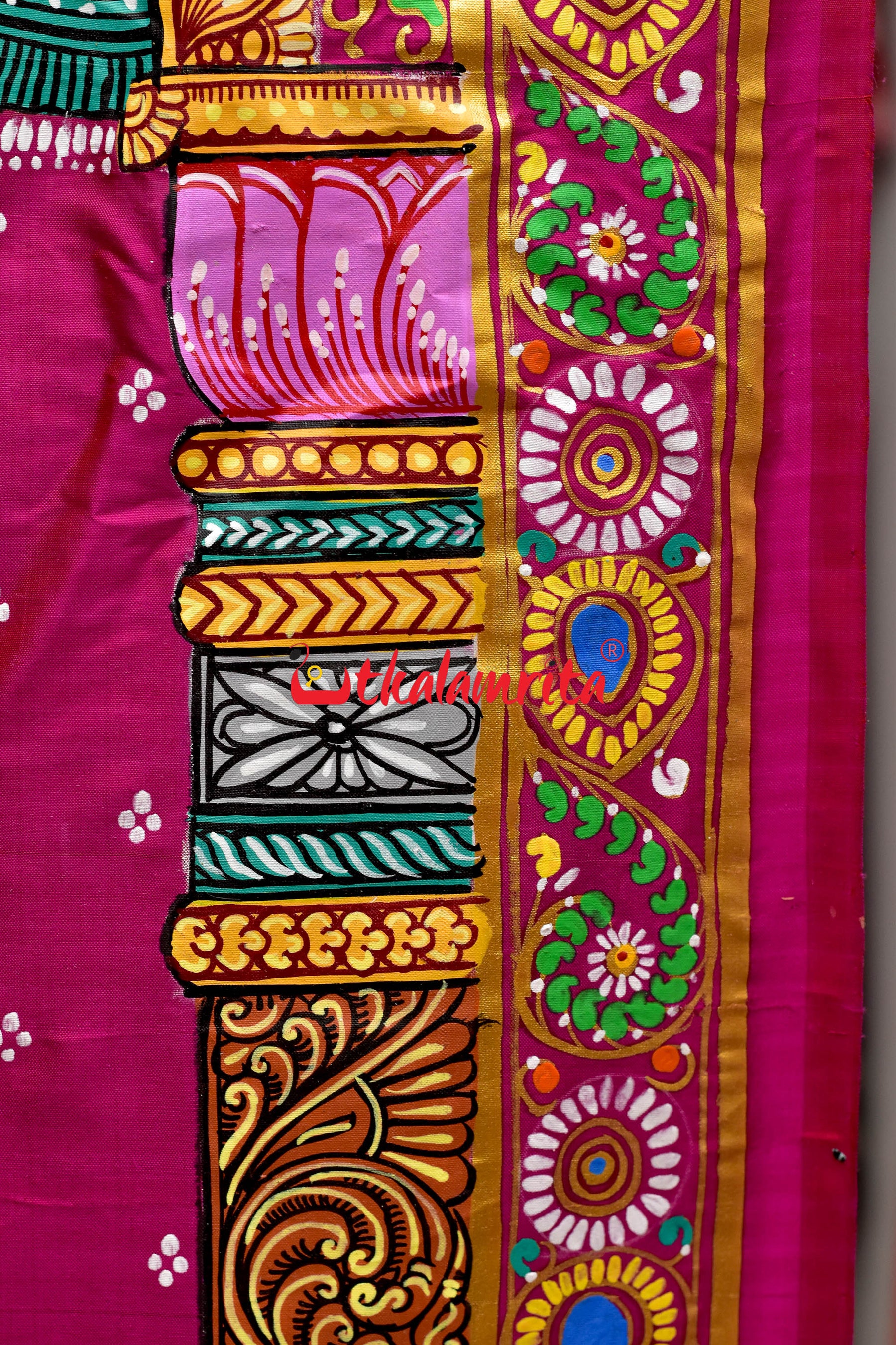 Durga Pattachitra Rani Pink Silk Saree