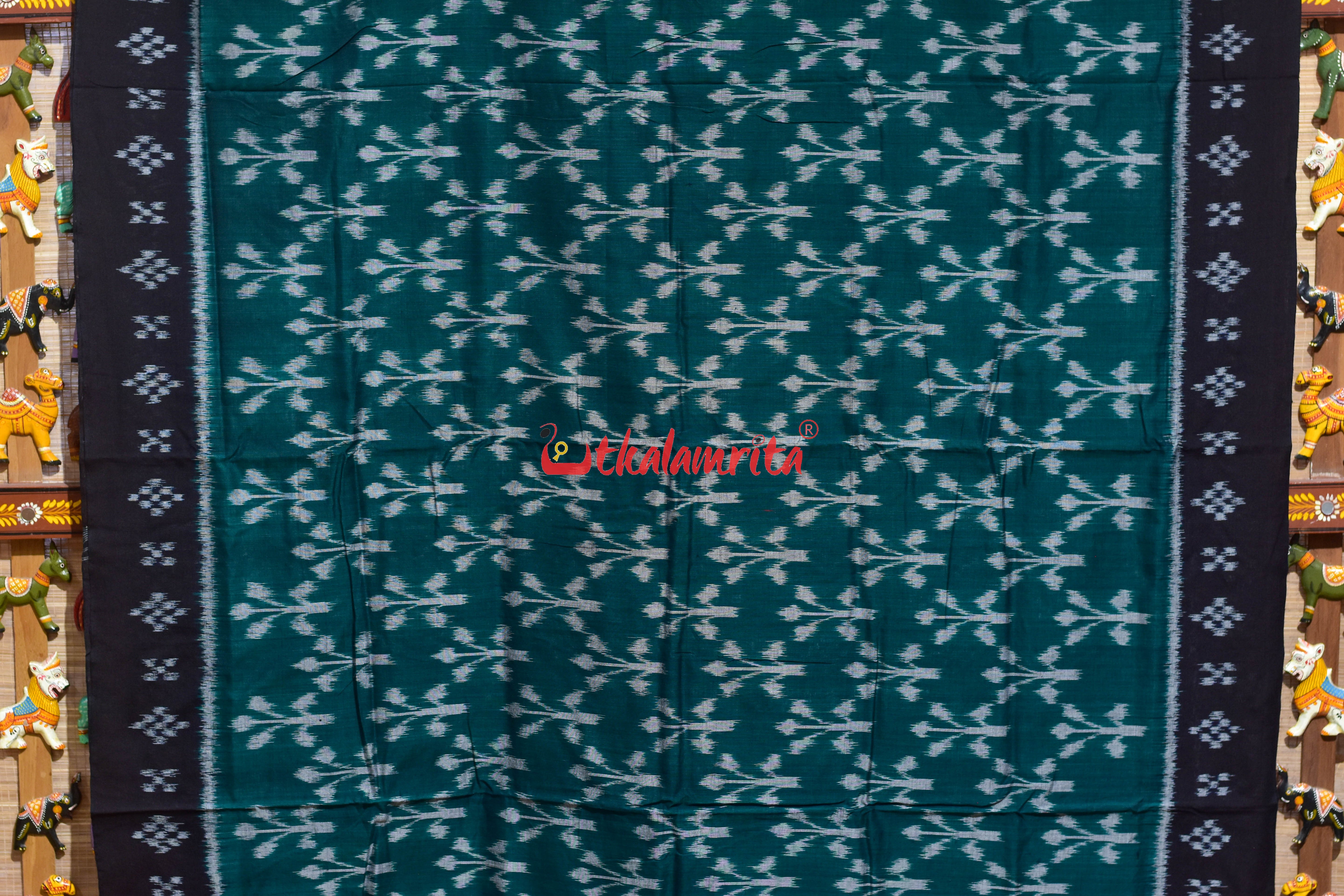 Gachha Green Black Khandua Cotton Saree