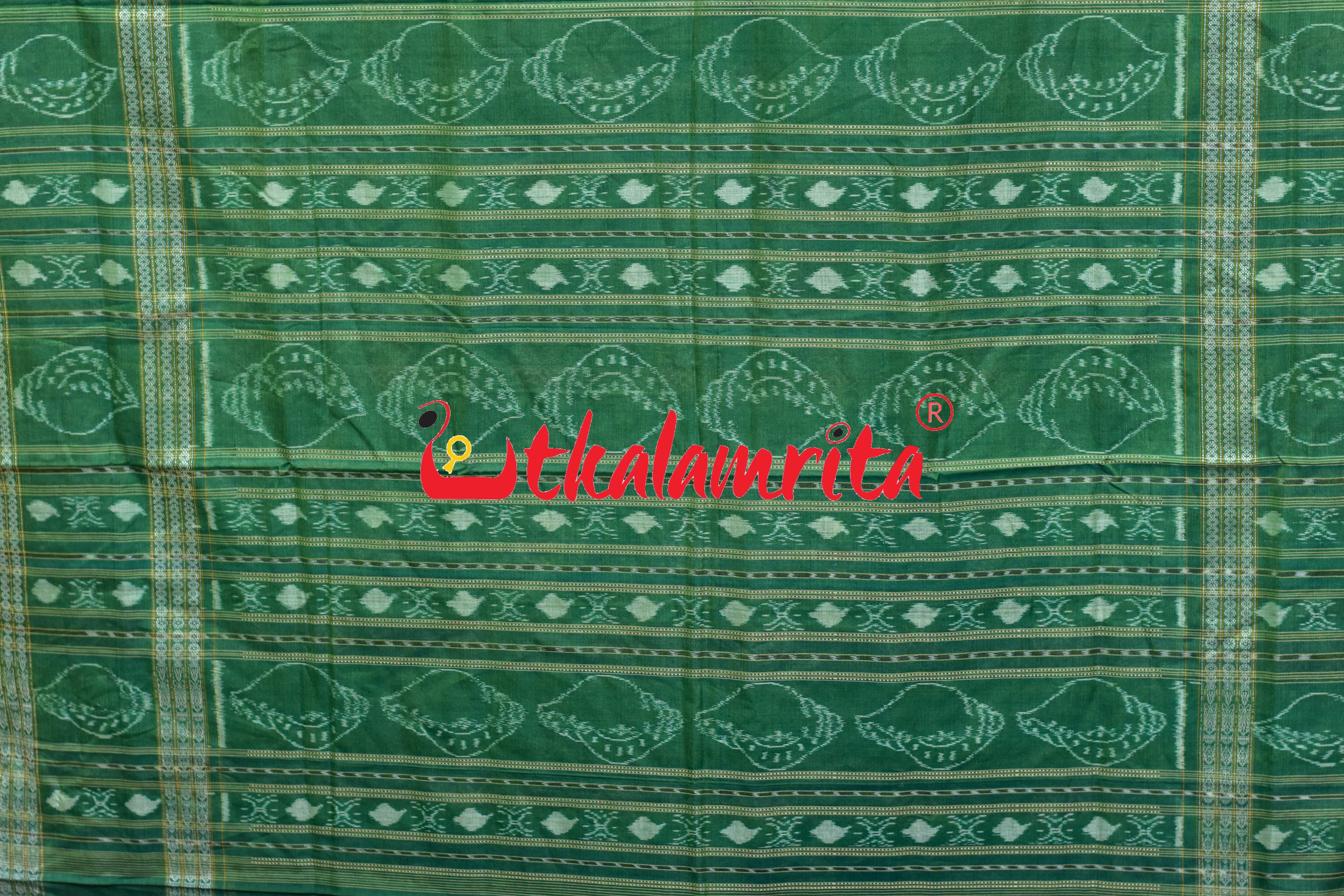 Grey Green Dhadi Chakra Sambalpuri Cotton Saree