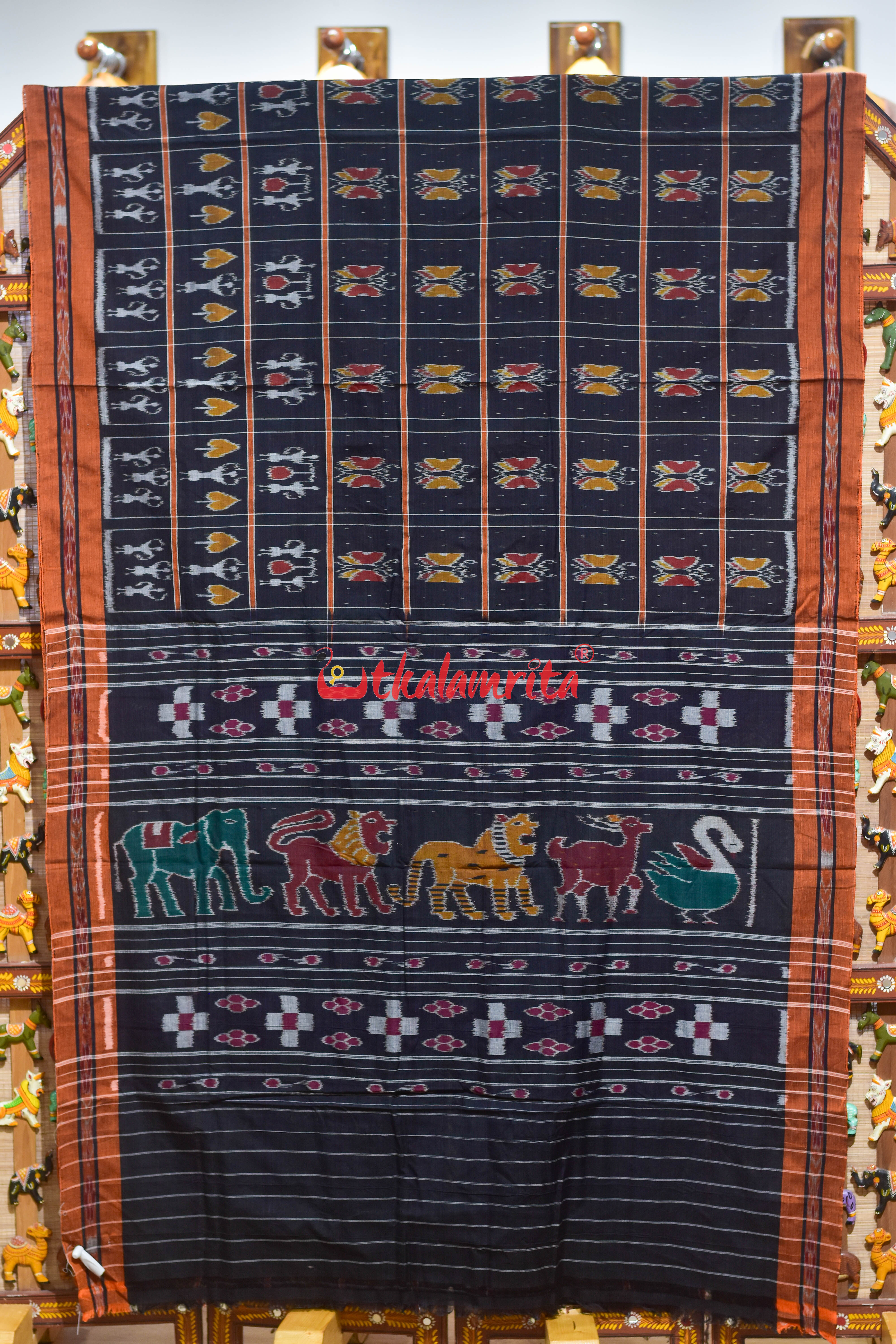 Nabakothi Style Black Rust Khandua Cotton Saree