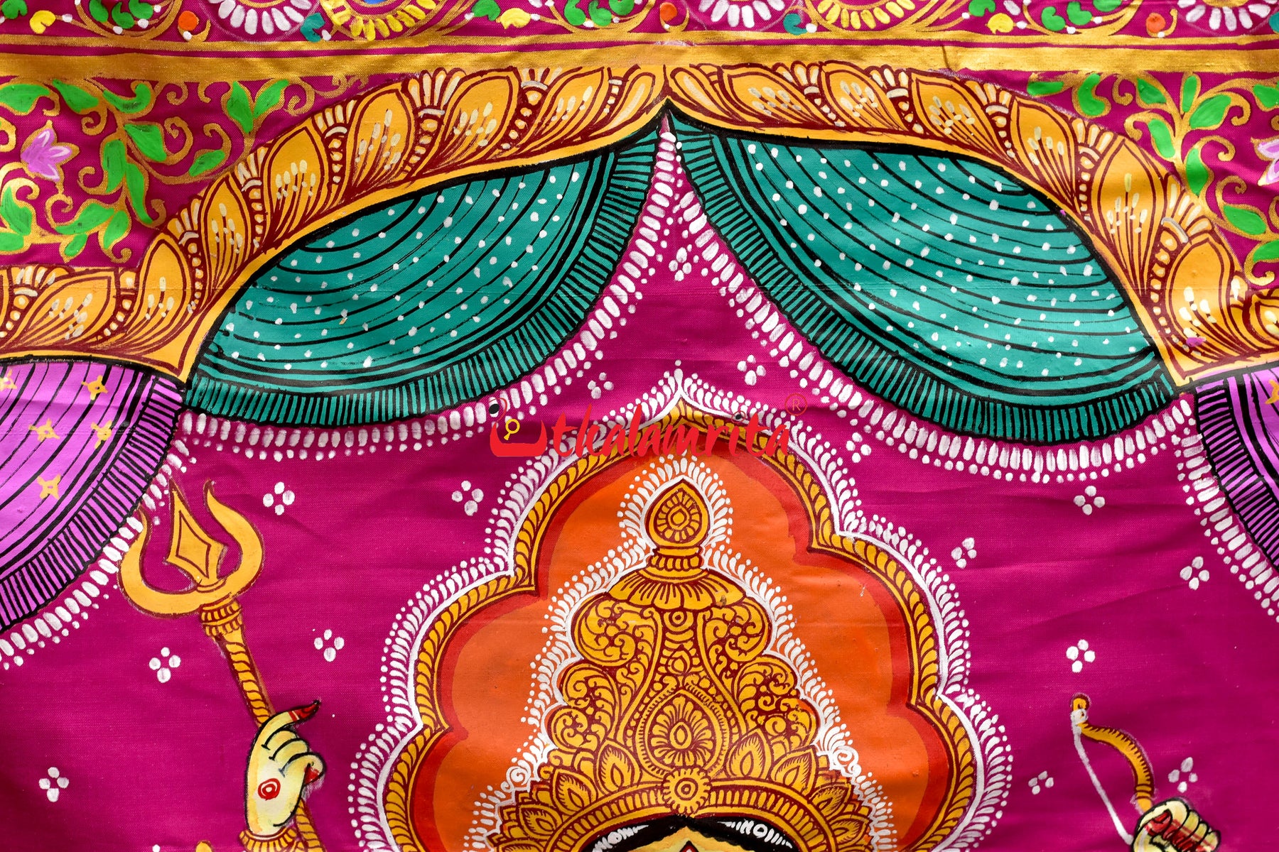 Durga Pattachitra Rani Pink Silk Saree