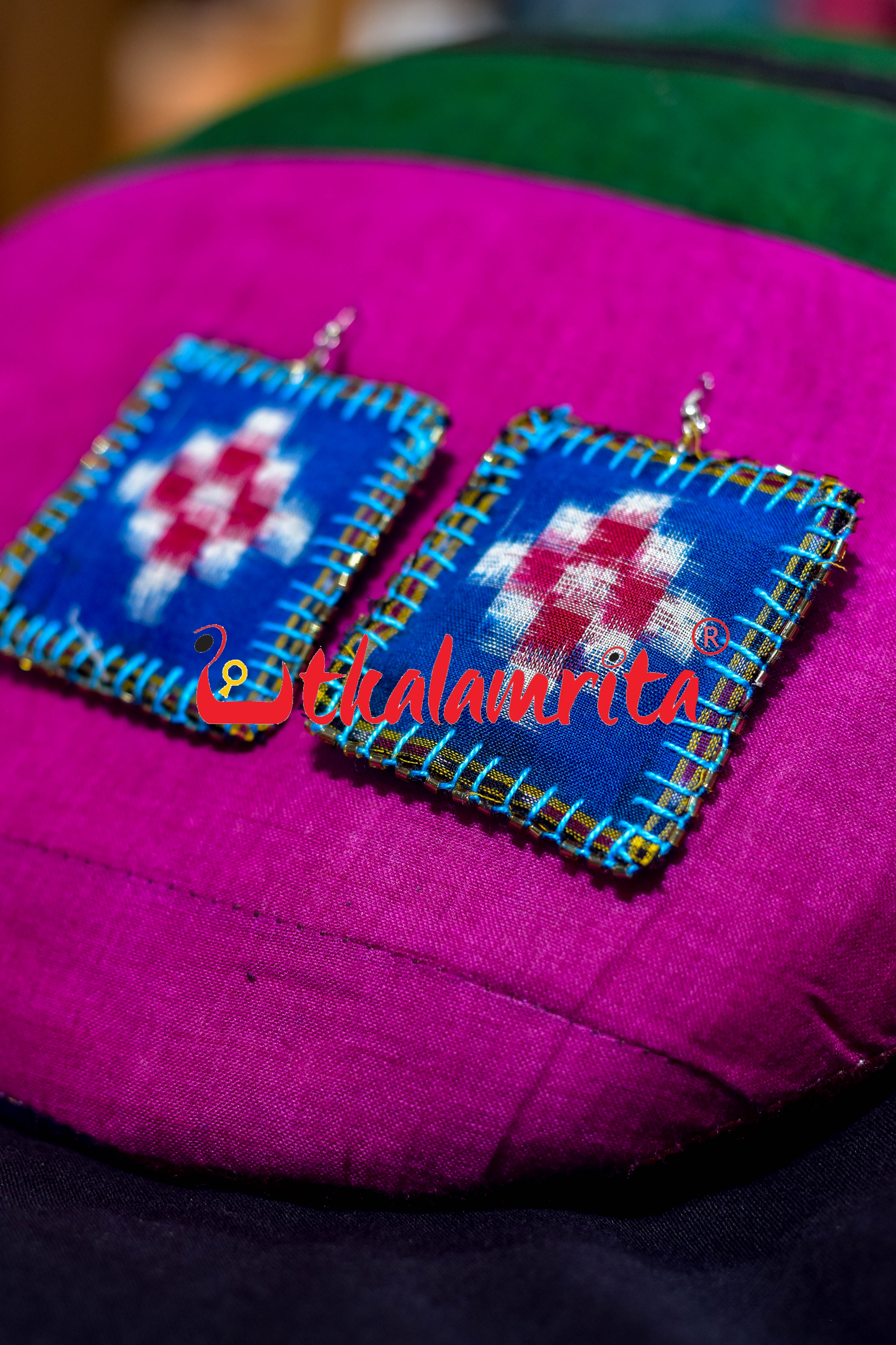 Blue Red Single Pasapali Earrings