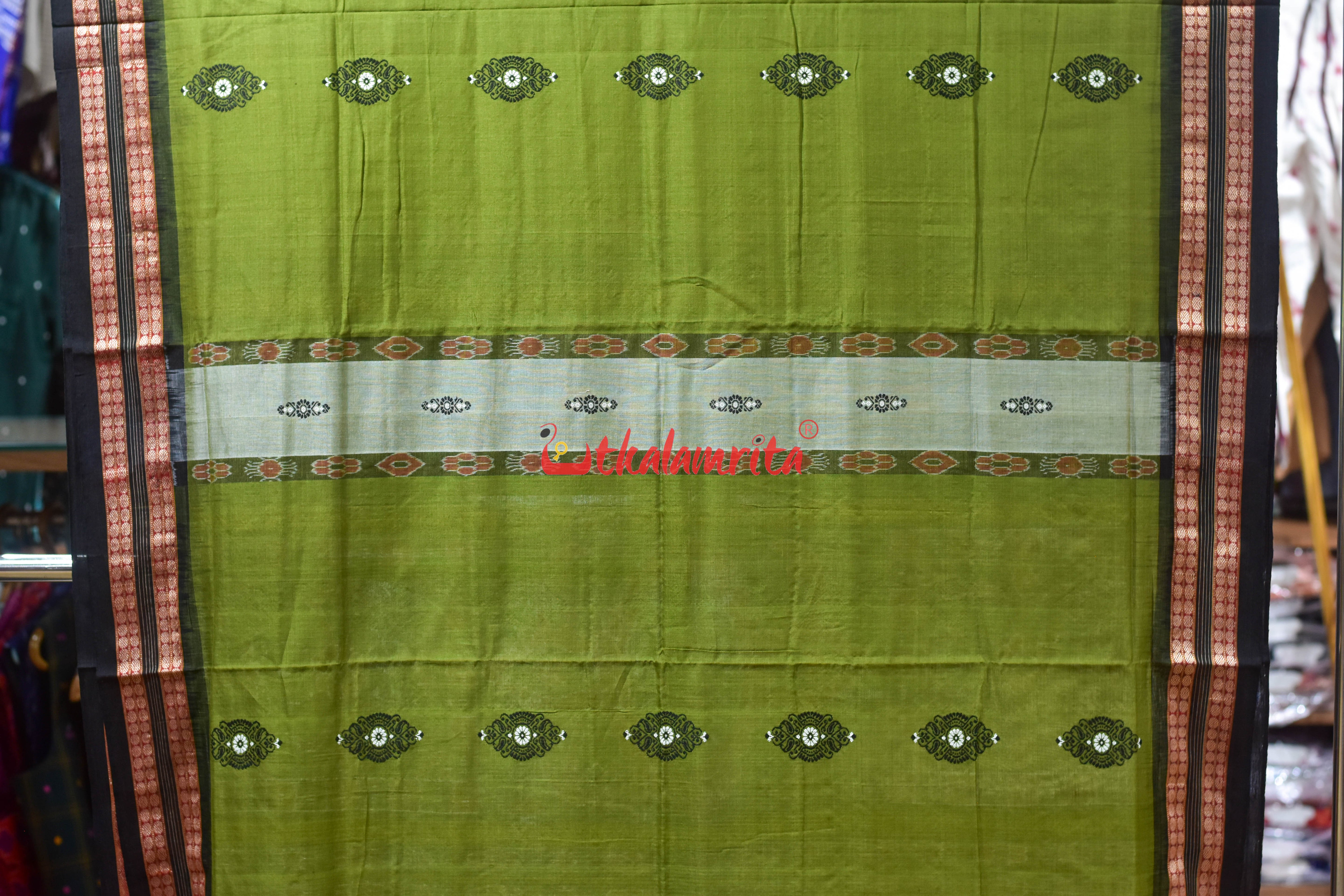 Mehndi Green Pere Bandha Bomkai Cotton Saree