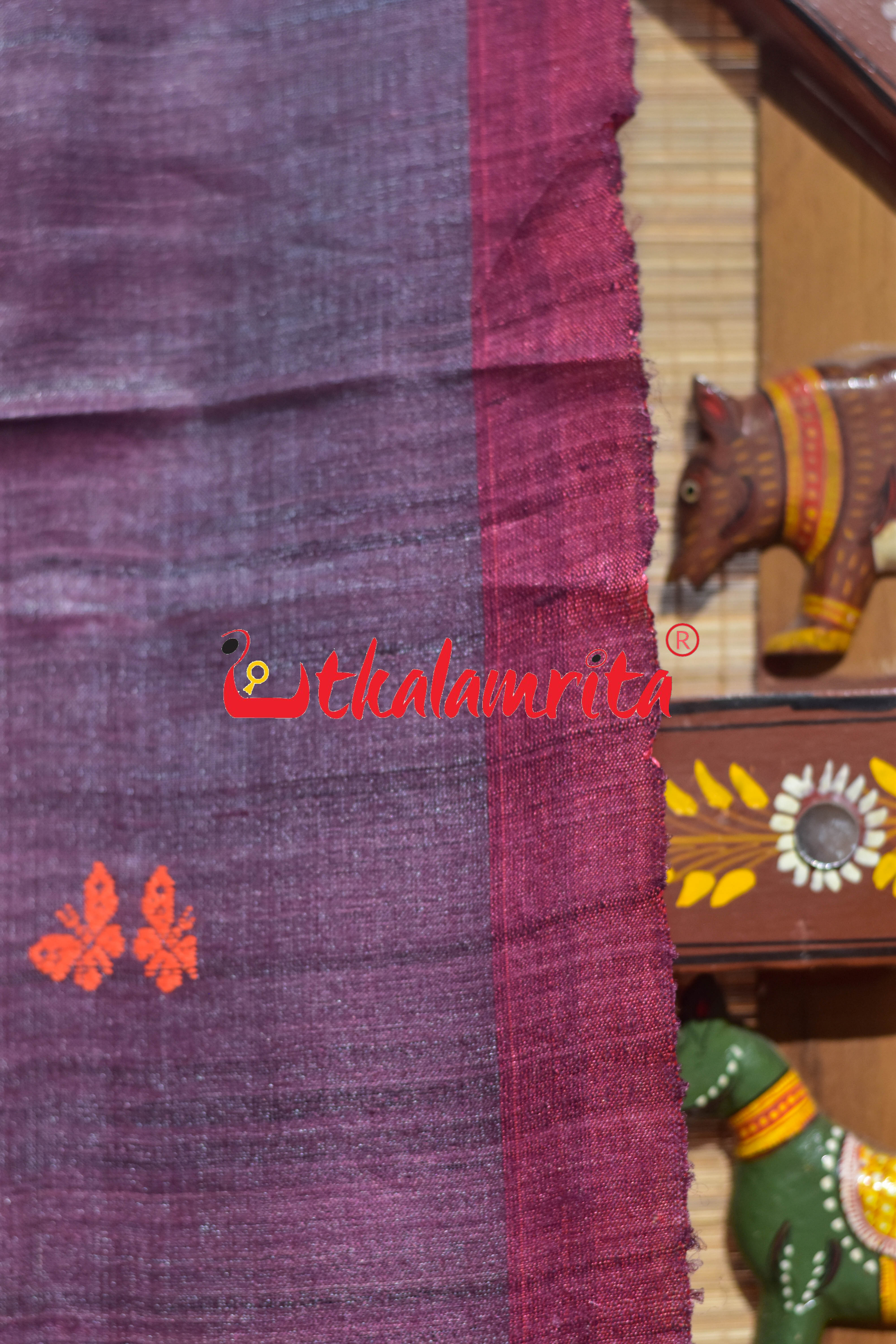 Wine Multicolor Butterfly Gopalpur Tussar Saree