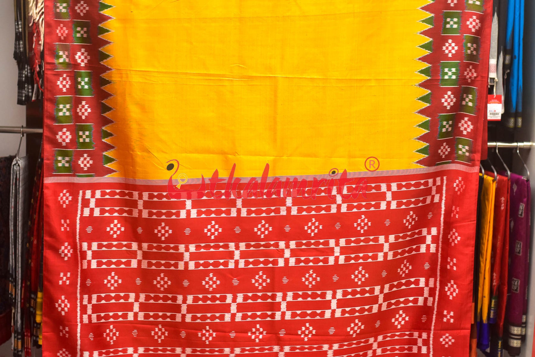 Golden with Pasapali Border Khandua Silk Saree