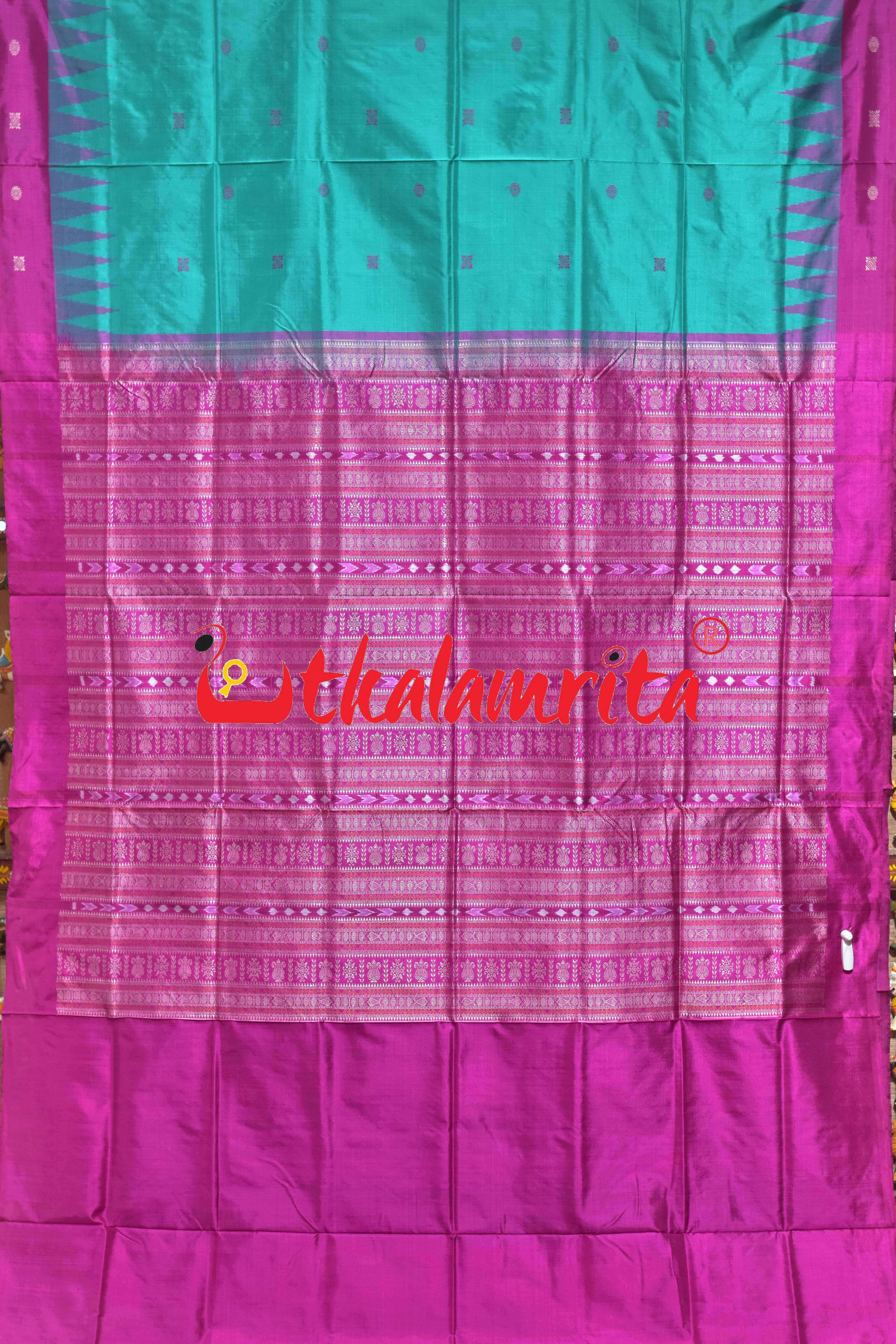 Rama Green Rani Bomkai Silk Saree