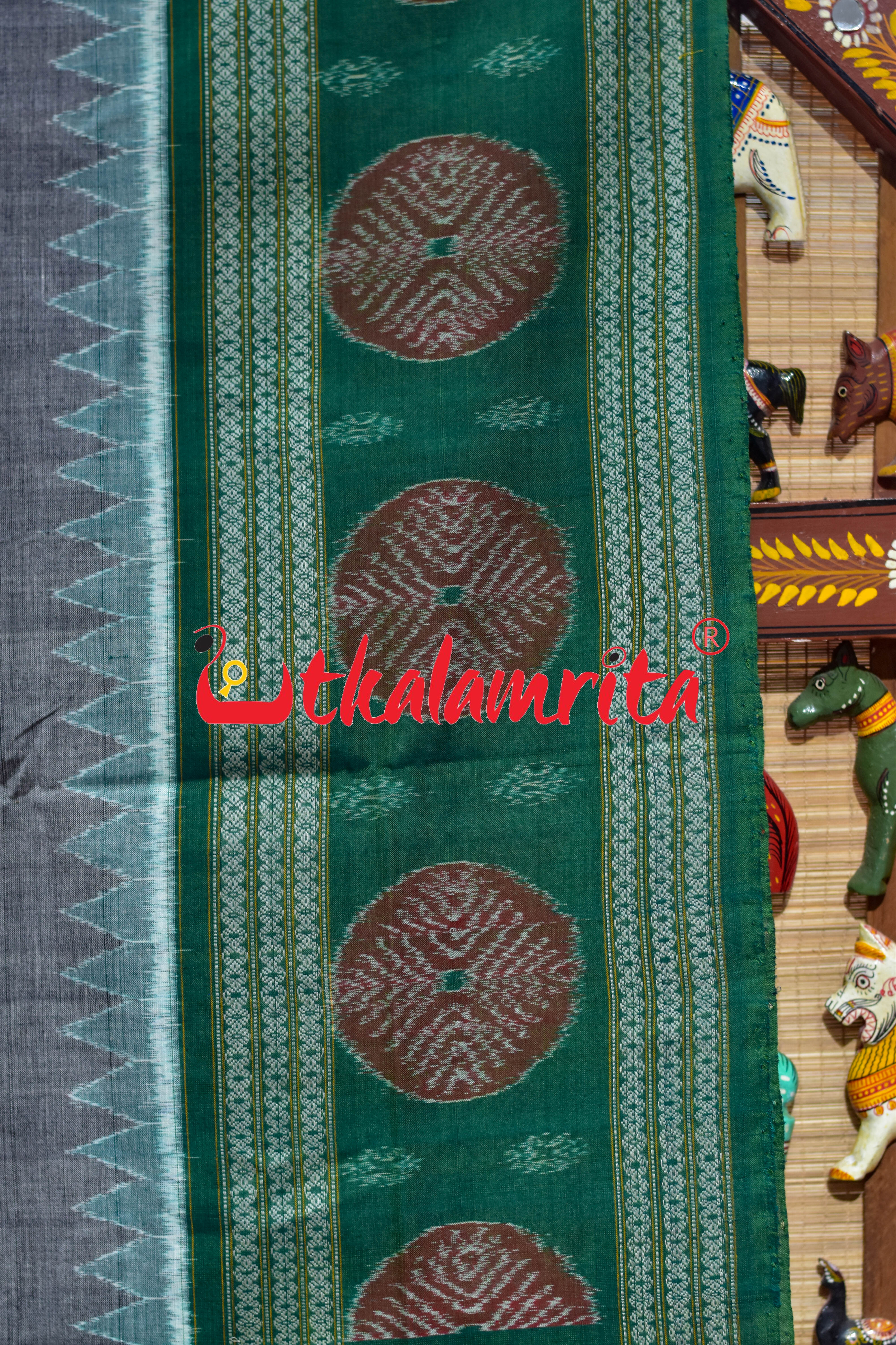 Grey Green Dhadi Chakra Sambalpuri Cotton Saree