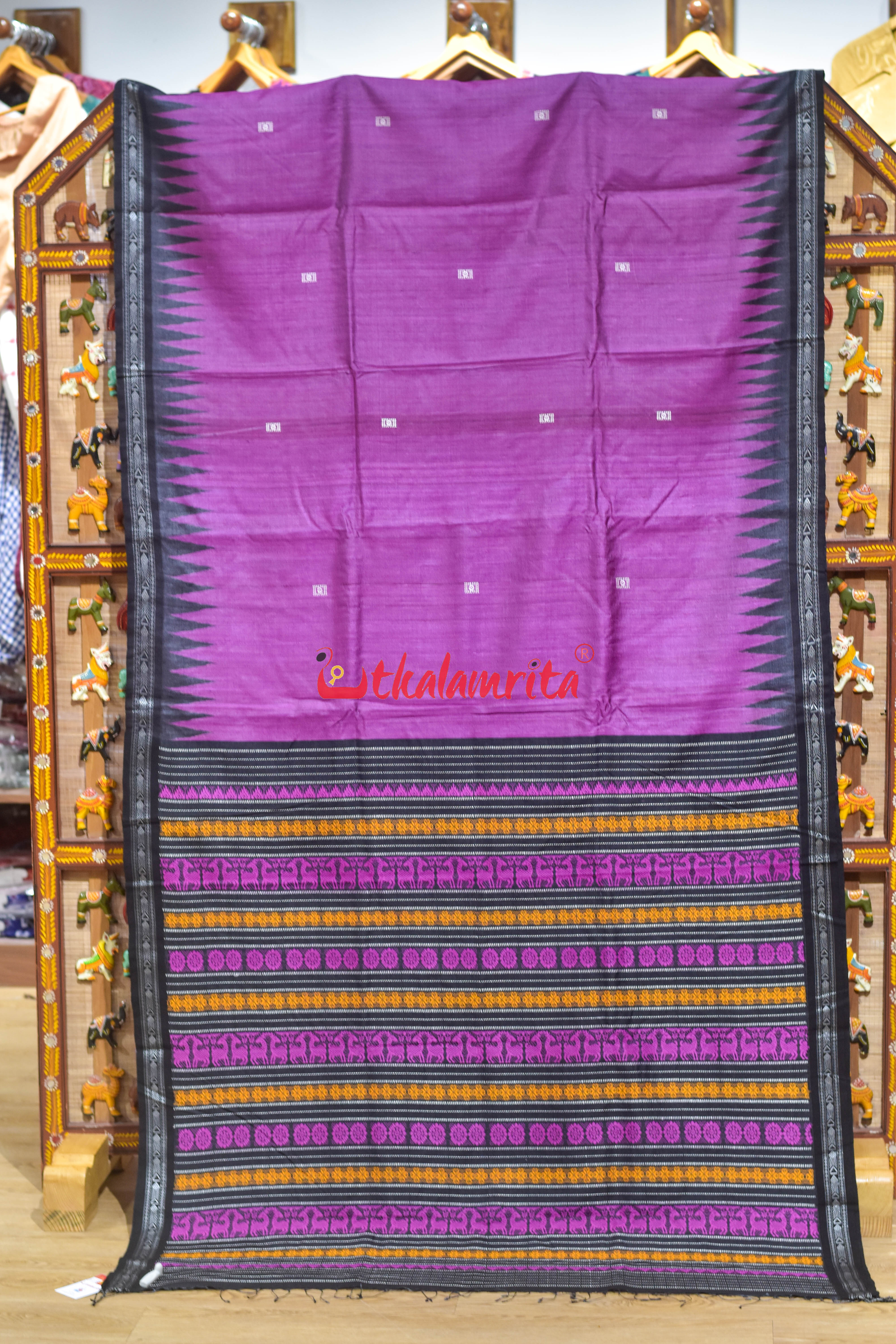 Magenta Black Jala Gopalpur Tussar Silk Saree