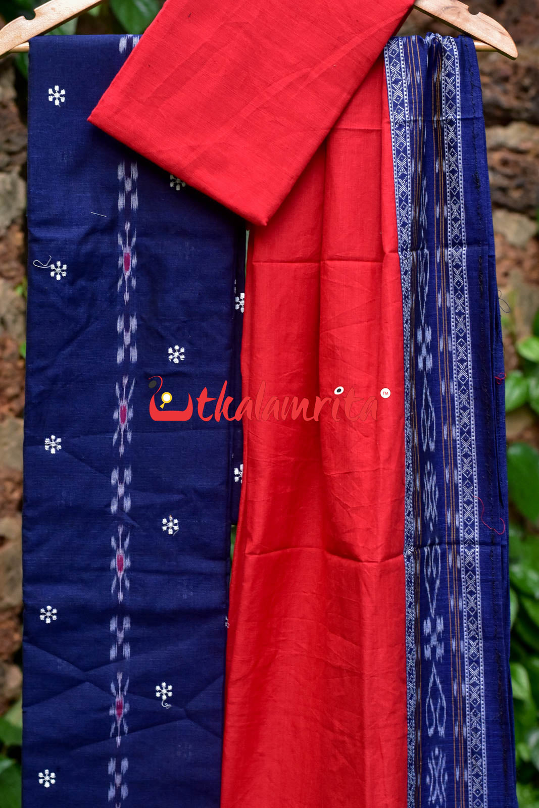Navy Blue Red Simple Pasapali Flower Dress Set