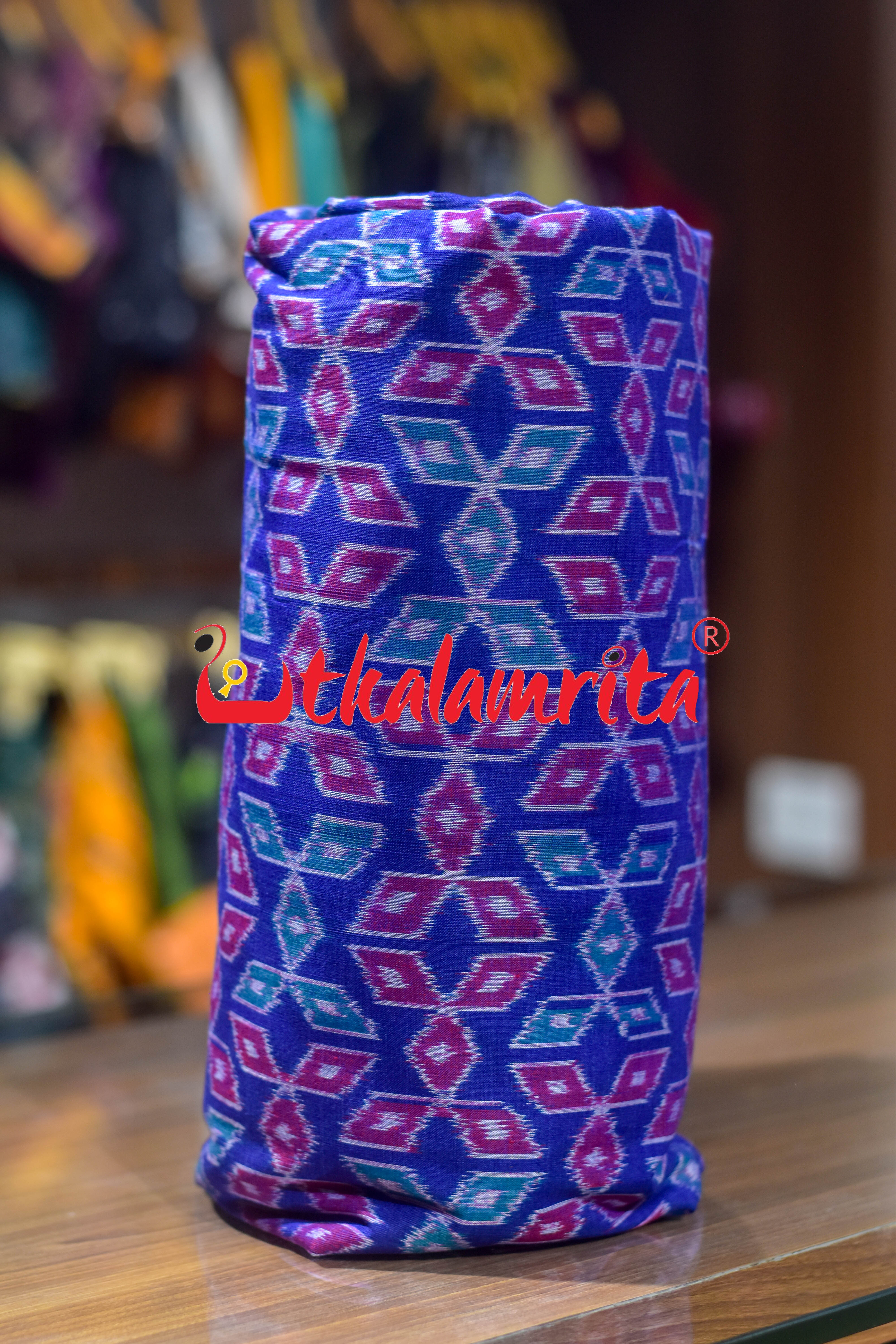 Blue Magenta Mitsubishi Logo Sambalpuri Cotton (Fabric)
