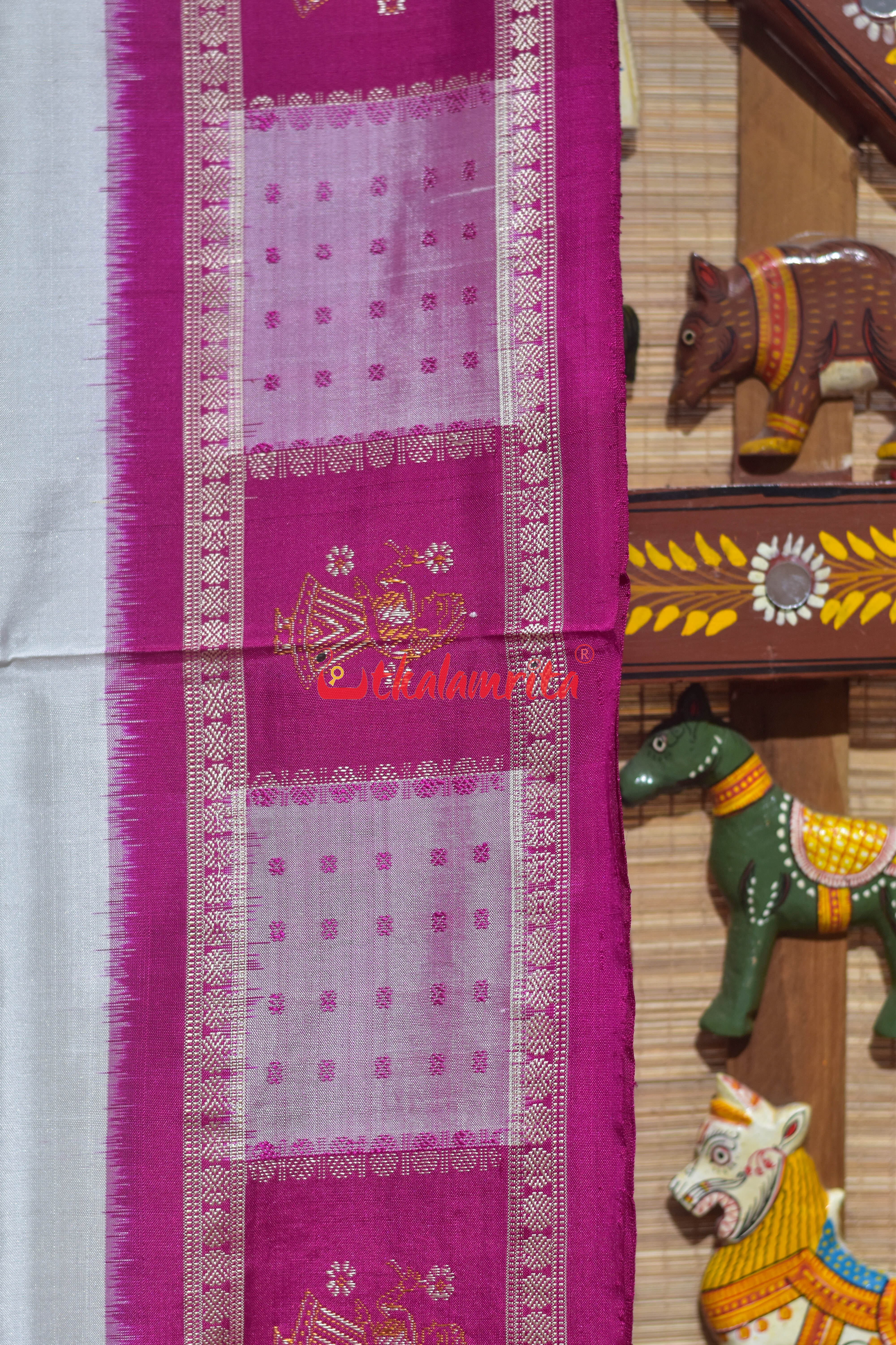 White Rani Doll Border Bomkai Silk Saree