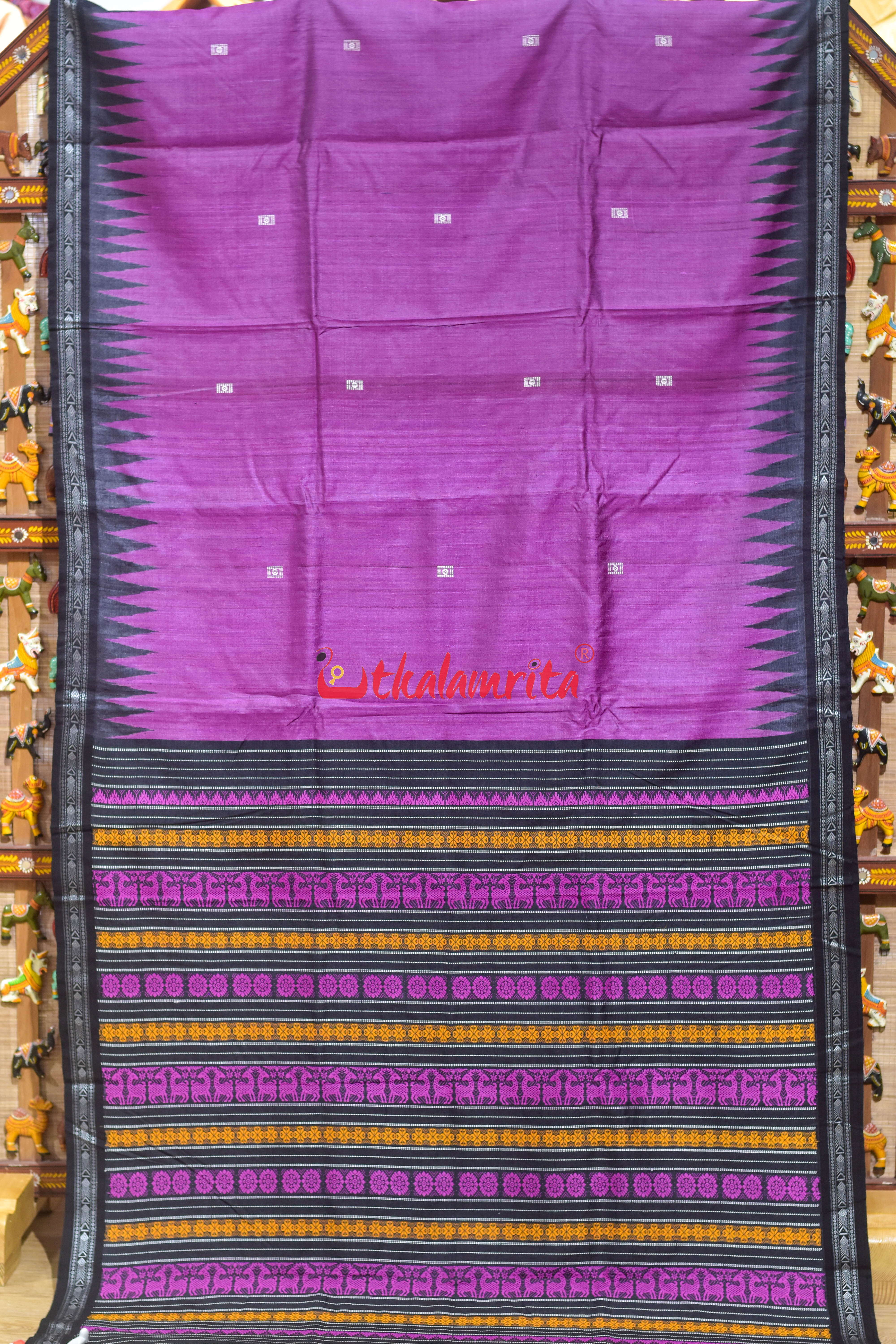 Magenta Black Jala Gopalpur Tussar Silk Saree