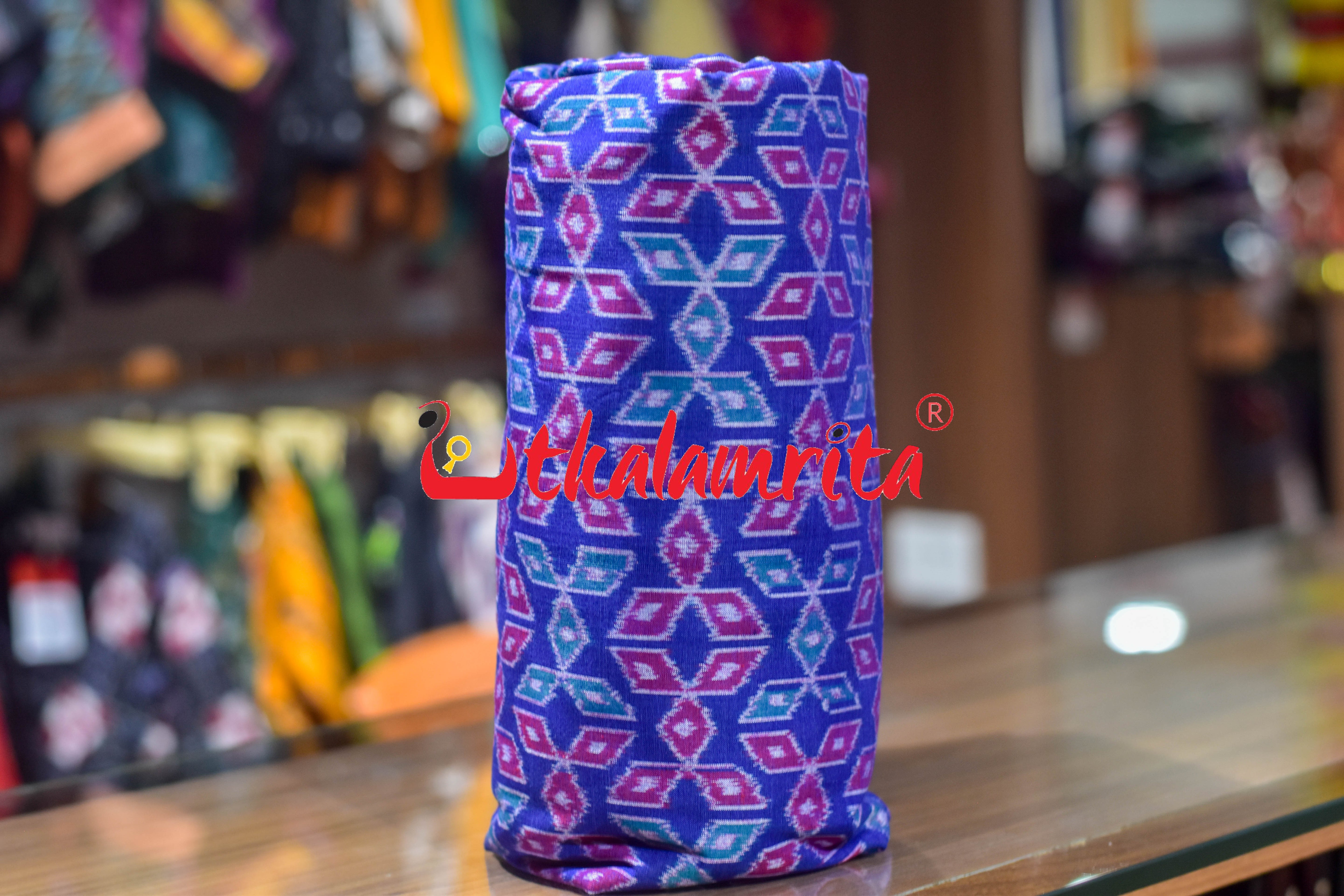 Blue Magenta Mitsubishi Logo Sambalpuri Cotton (Fabric)