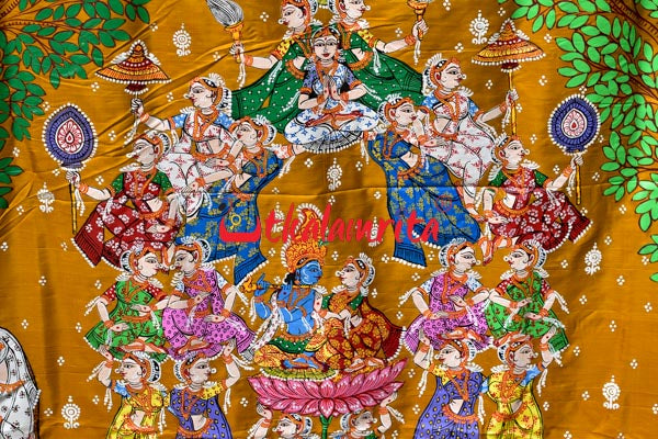 Golden Kandarpa Boita Pattachitra Silk Saree