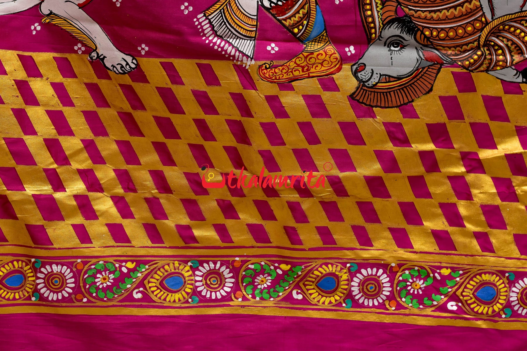 Durga Pattachitra Rani Pink Silk Saree