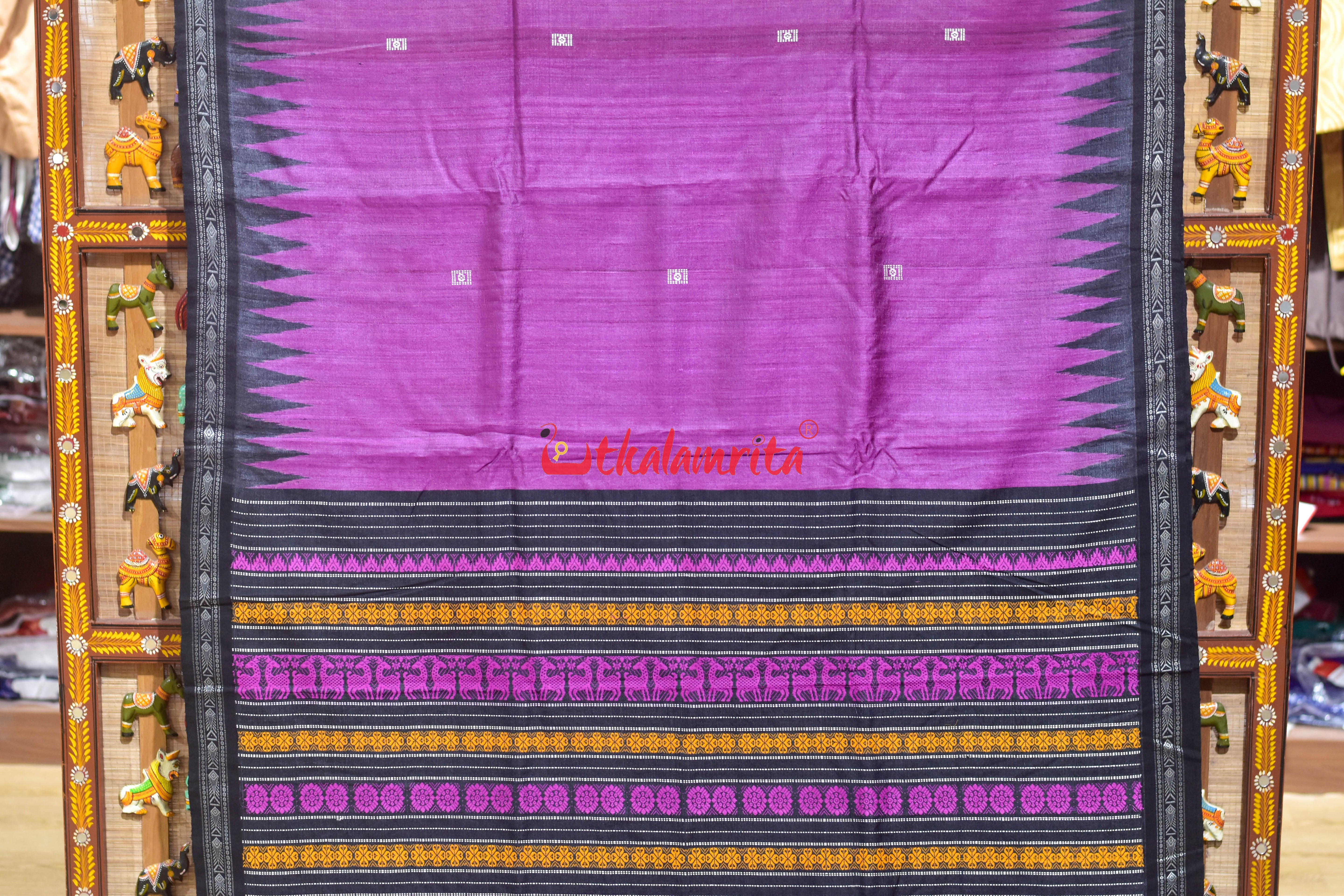 Magenta Black Jala Gopalpur Tussar Silk Saree