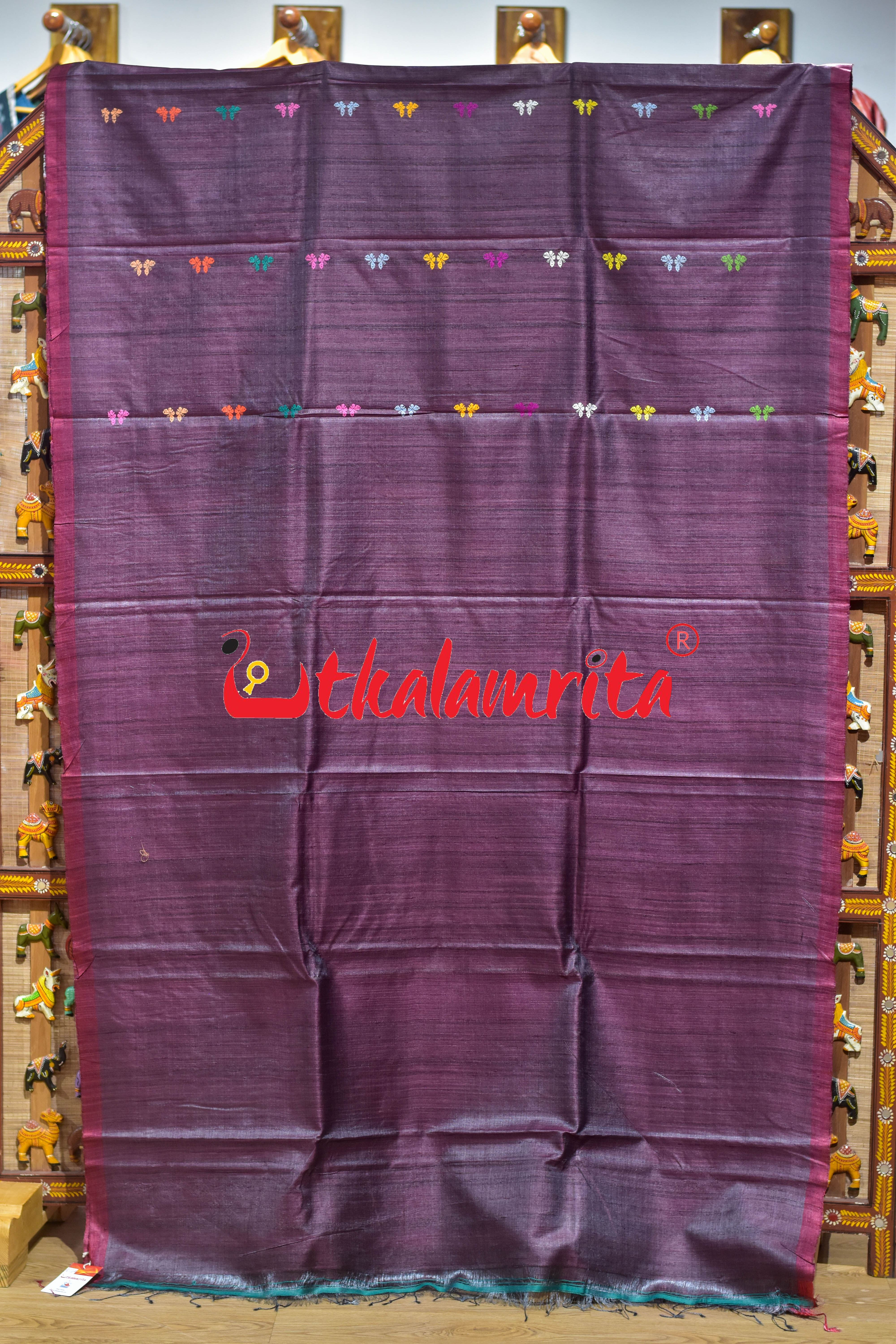 Wine Multicolor Butterfly Gopalpur Tussar Saree