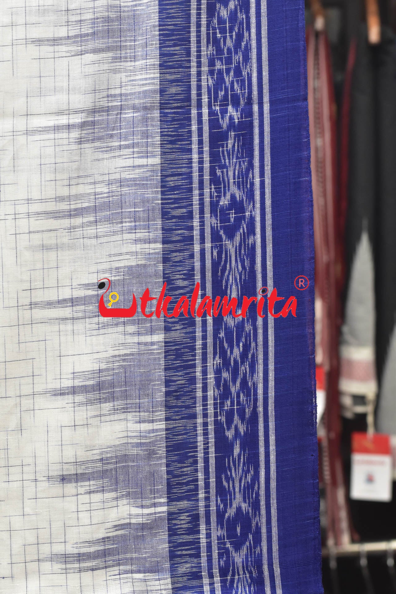 White Blue Jharana Cotton Saree