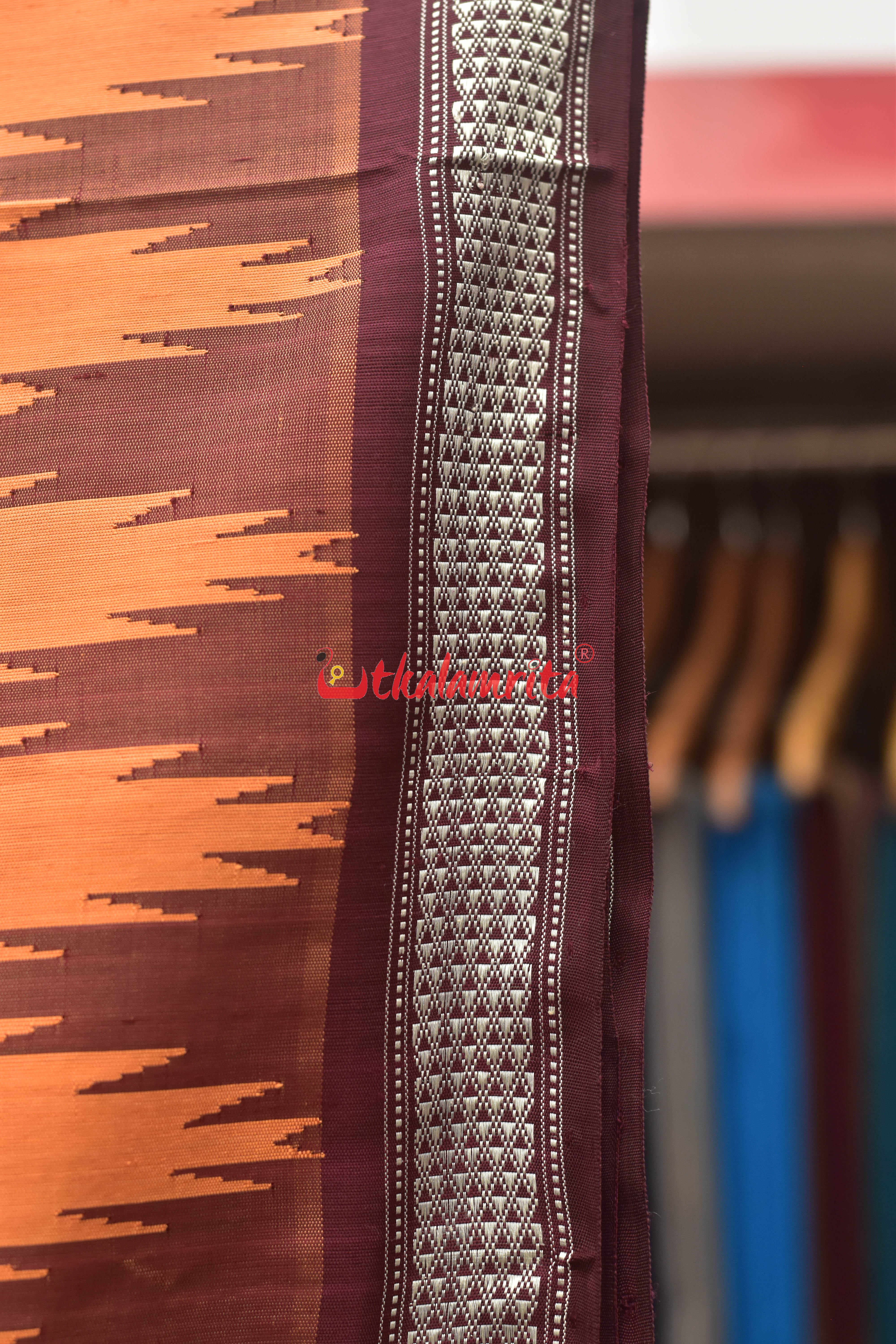 Orange Creamsicle Double Anchal Berhampuri Silk Saree