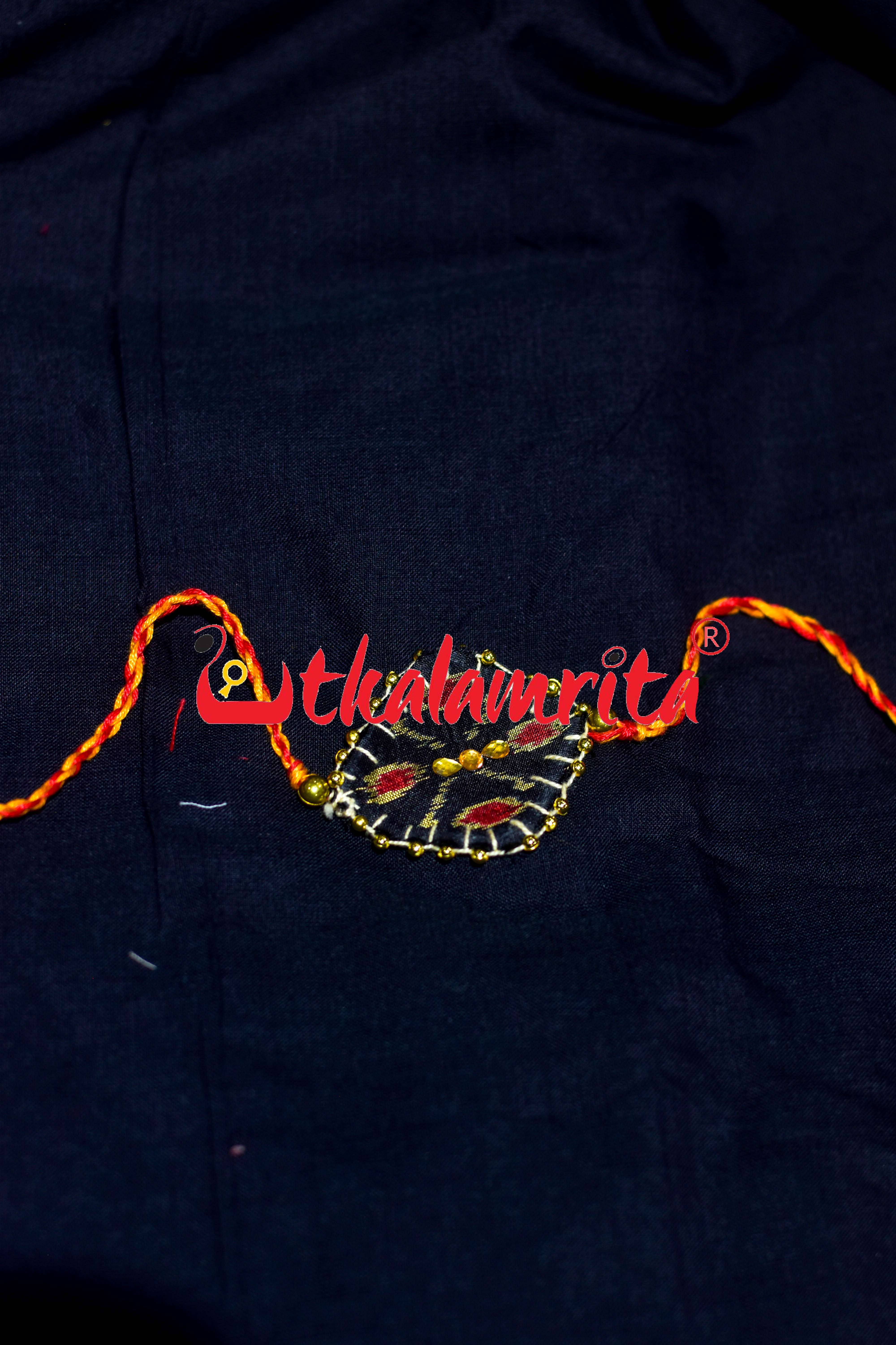 Black Chandrika Golden Mali (Ikat Rakhi)