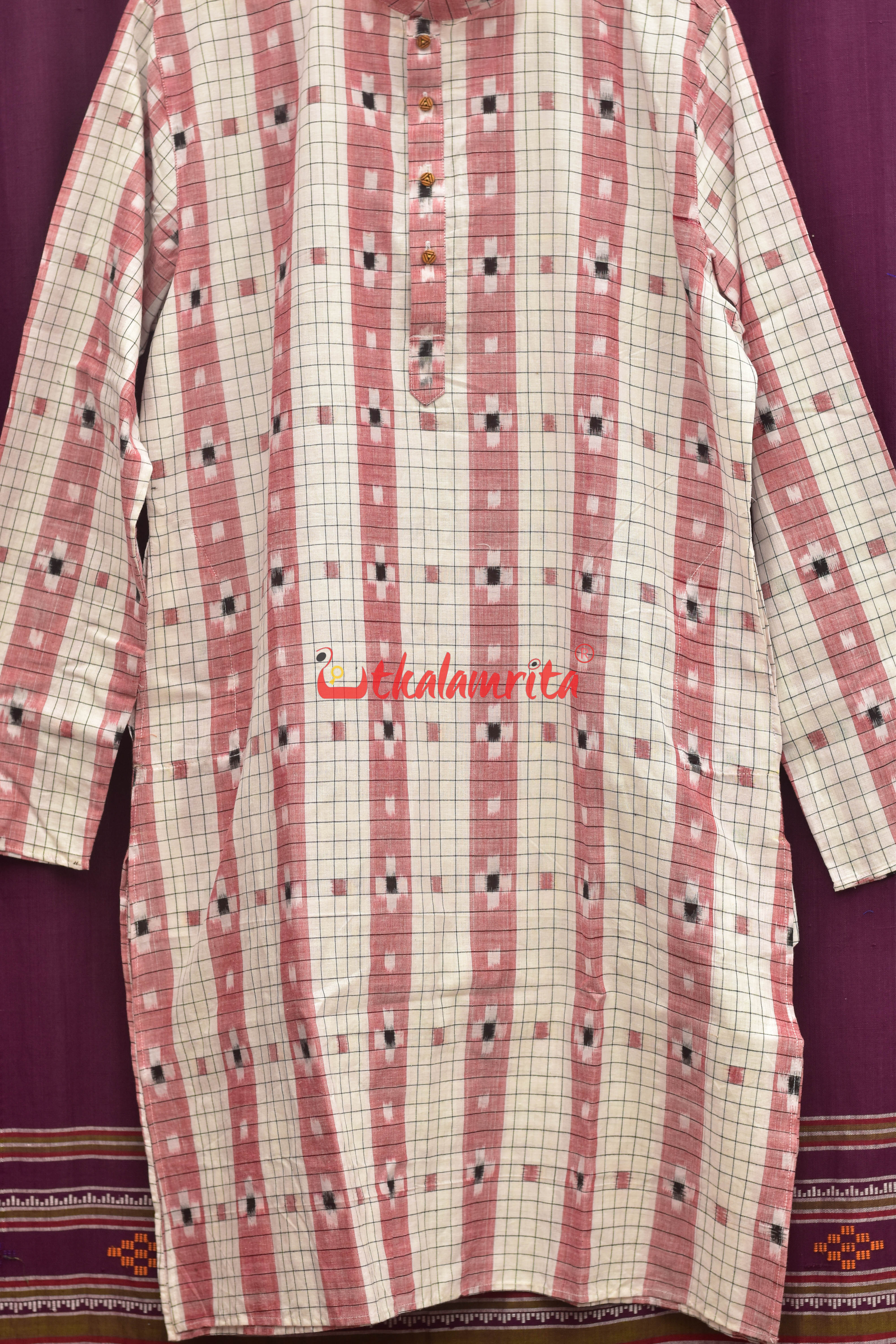 White Check Pasapali (Men's Full Kurta)