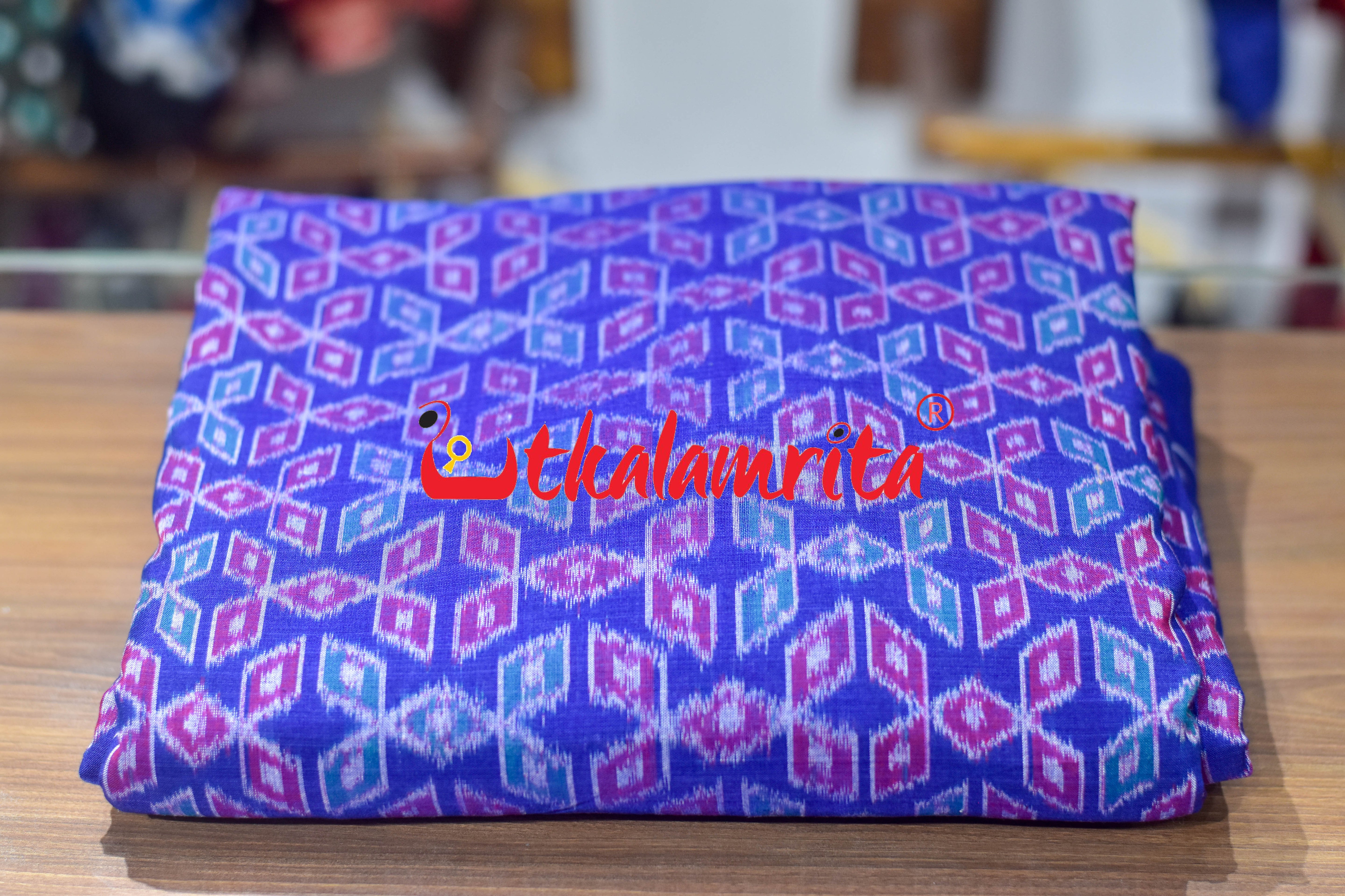 Blue Magenta Mitsubishi Logo Sambalpuri Cotton (Fabric)