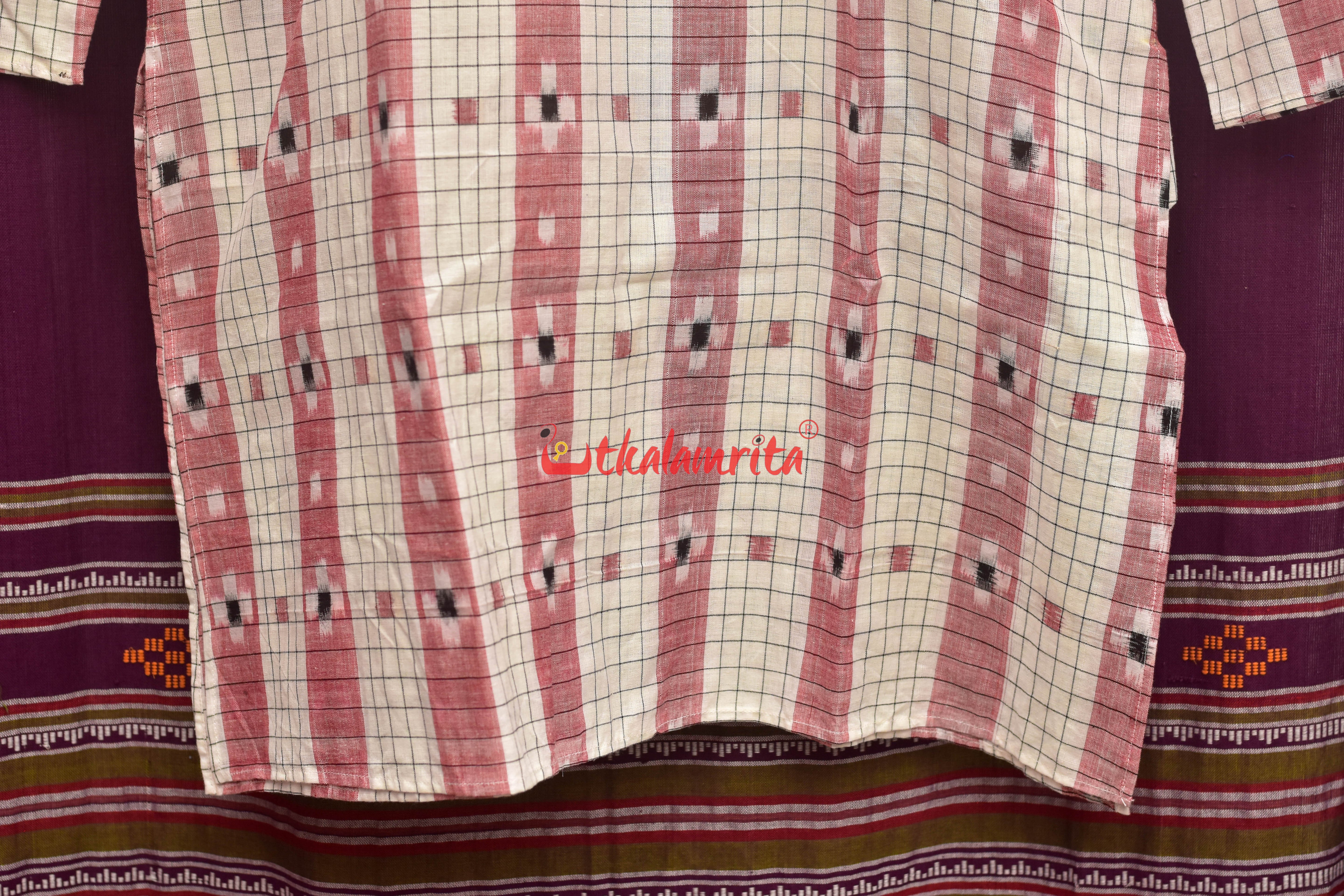White Check Pasapali (Men's Full Kurta)